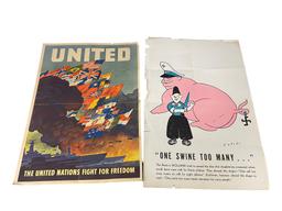 United Nations Fight For Freedom and One Swine Too Many WW2 Propaganda Posters