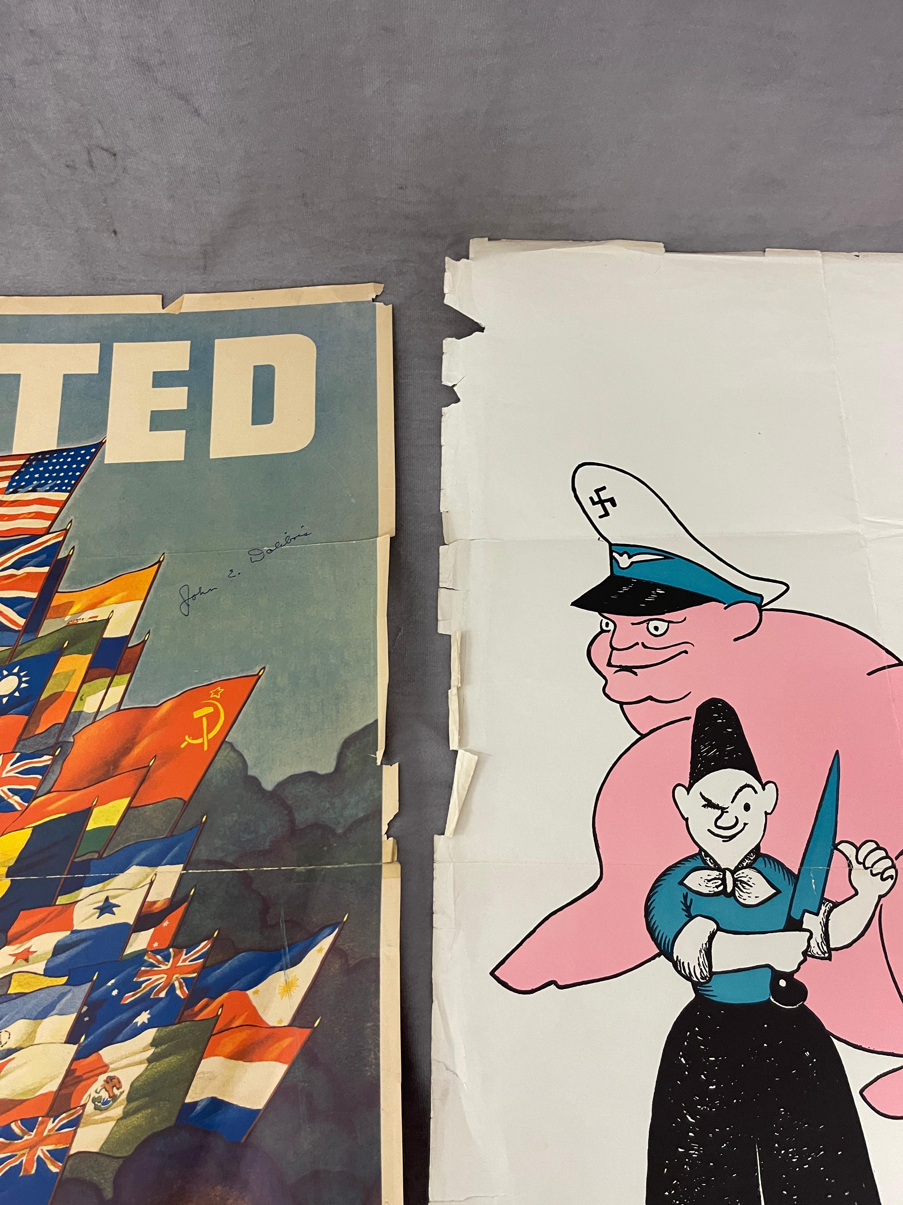 United Nations Fight For Freedom and One Swine Too Many WW2 Propaganda Posters
