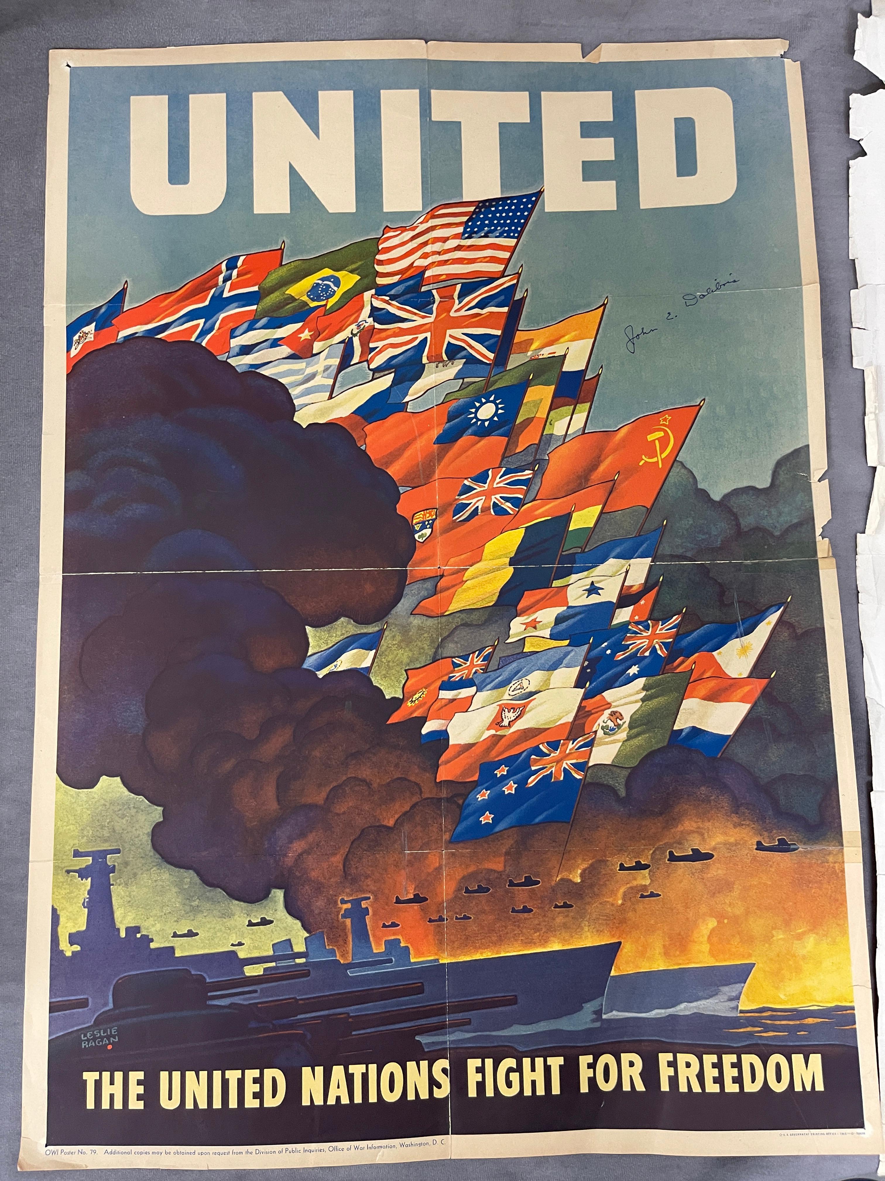 United Nations Fight For Freedom and One Swine Too Many WW2 Propaganda Posters