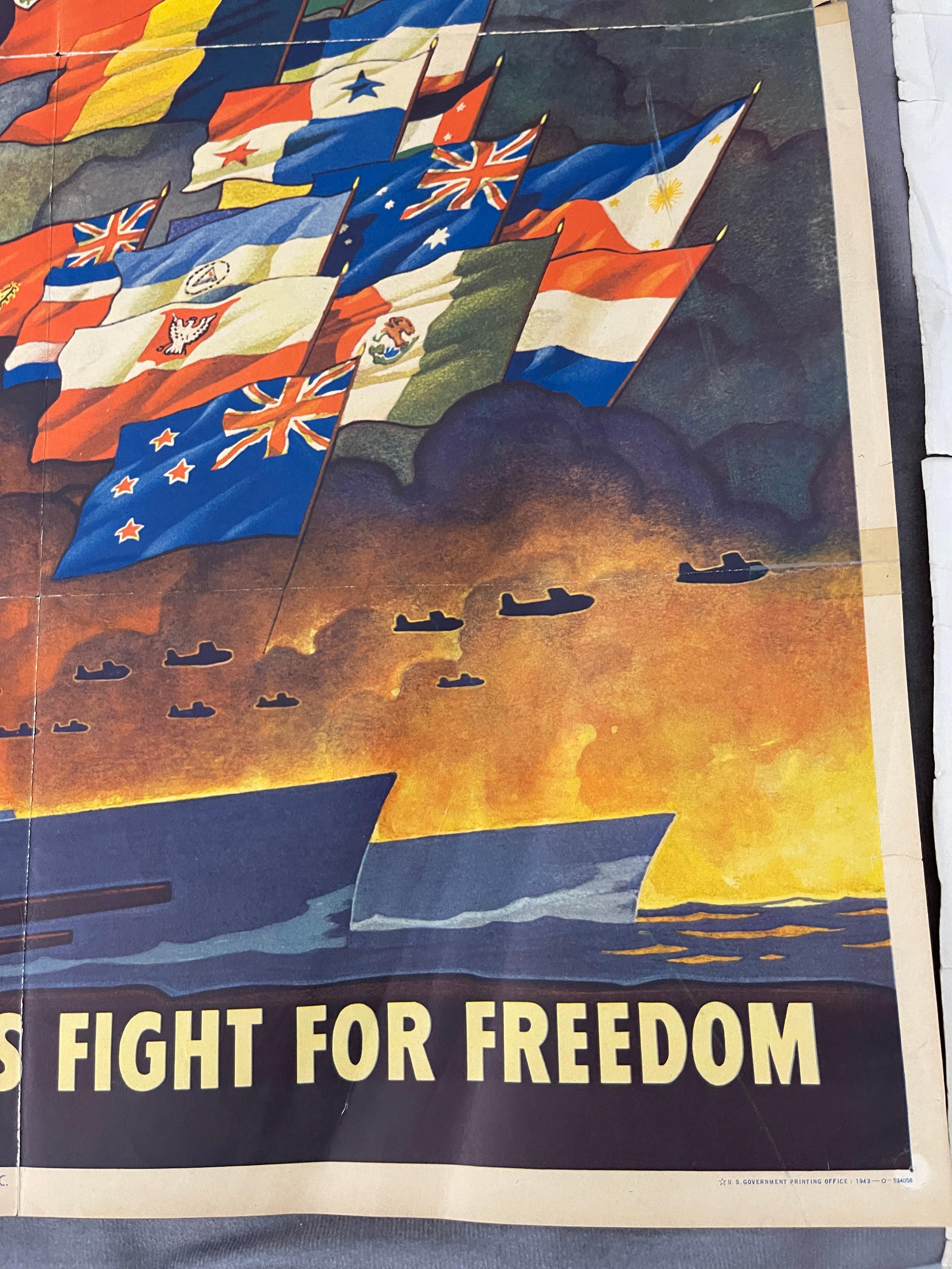 United Nations Fight For Freedom and One Swine Too Many WW2 Propaganda Posters