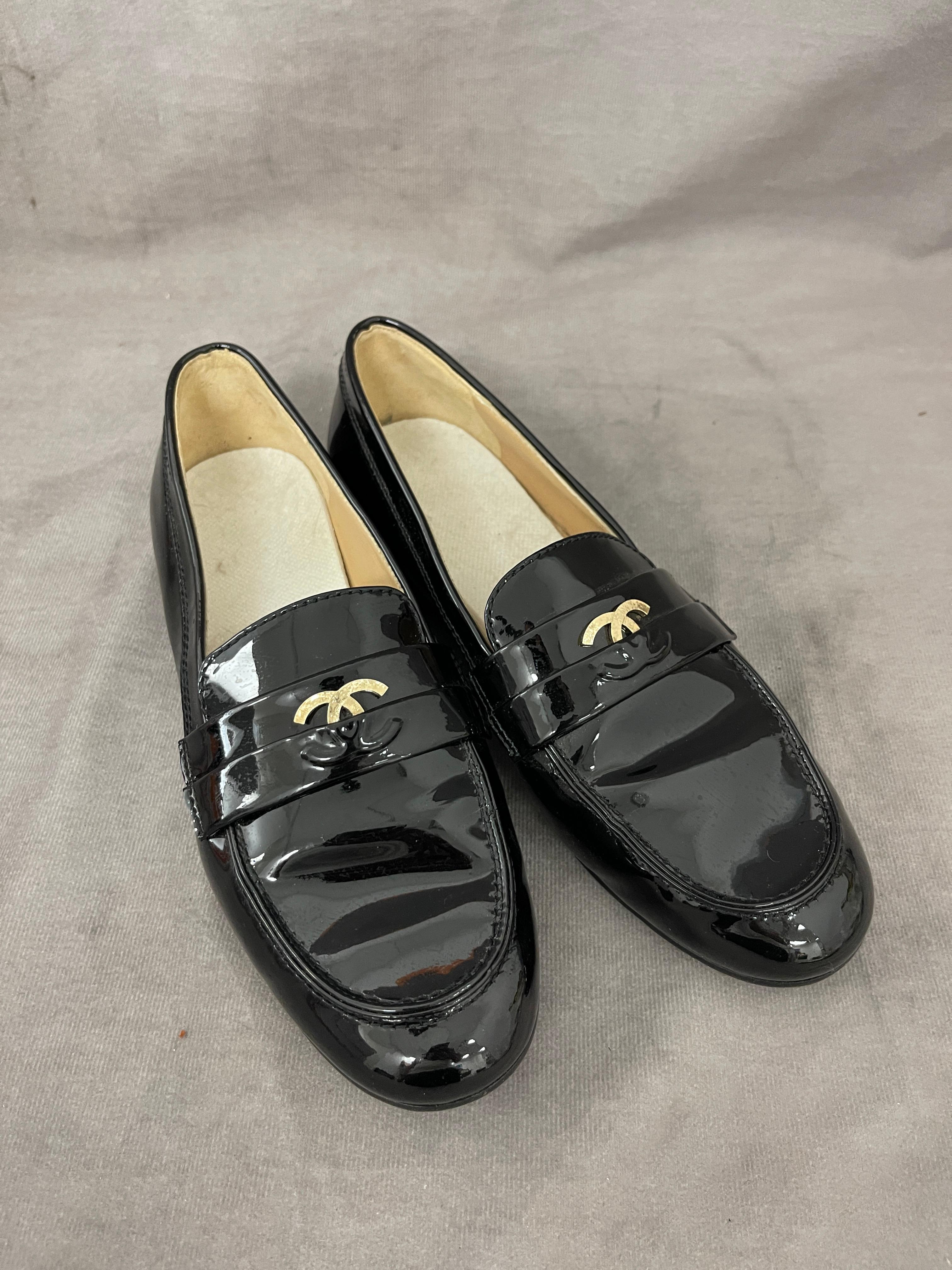 Chanel Mocassins Loafer Black W Size 37.5