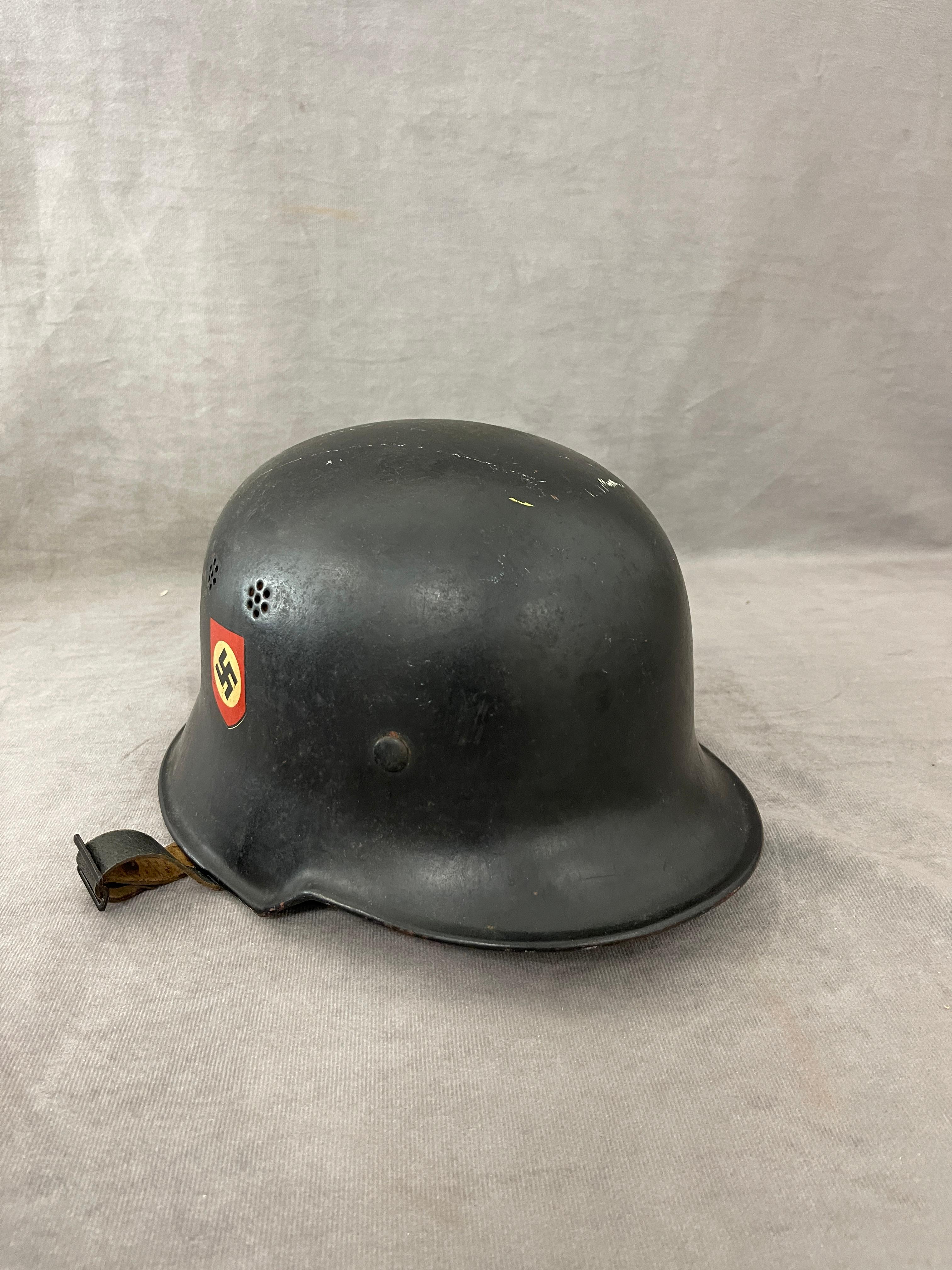 German WW2 WWII M1934 Fire Police Helmet with Doucle Decals Feuerwehr Rare