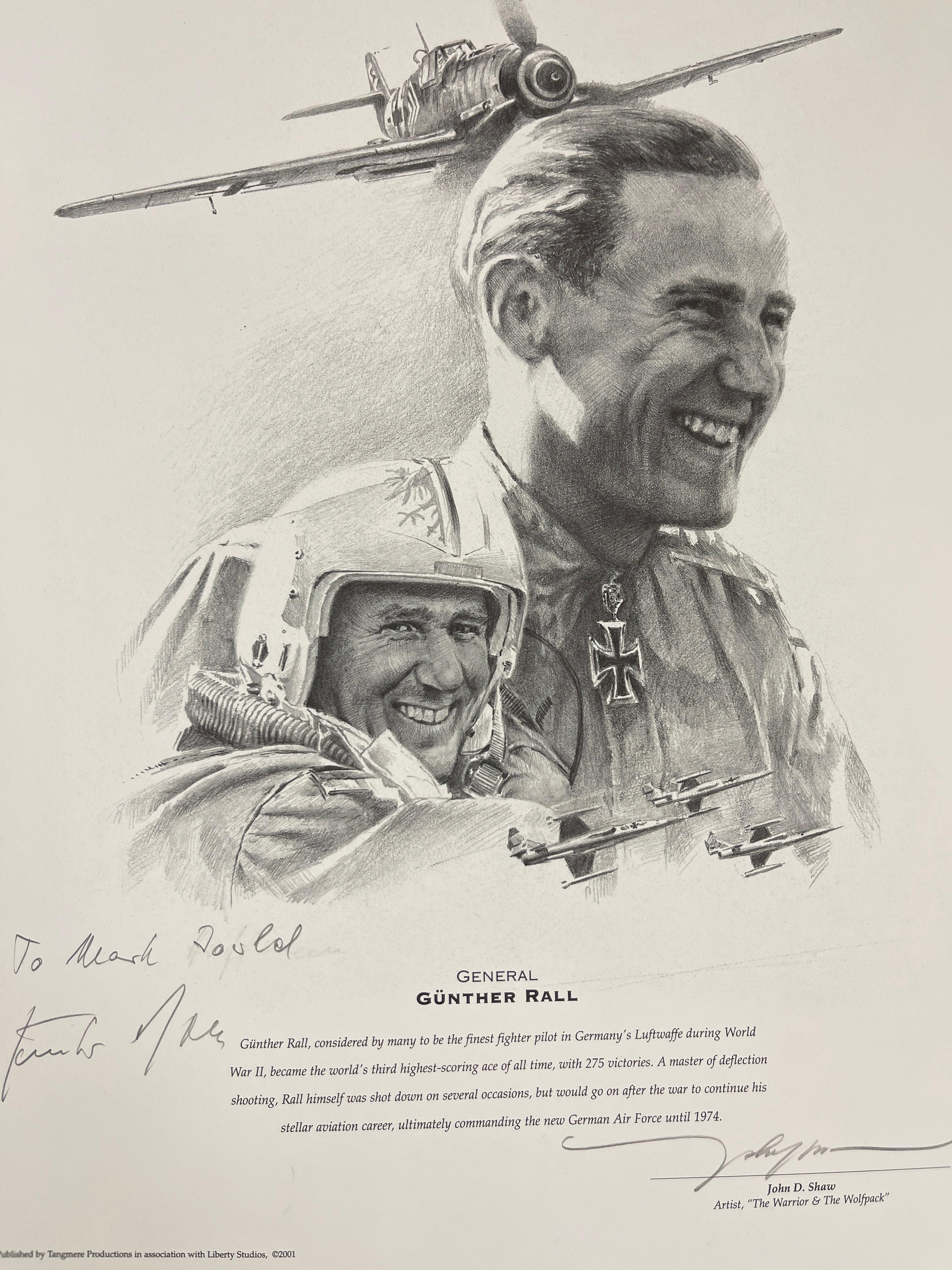 General Gunther Rall German Luftwaffe Fighter Pilot Signed Lithograph by John D. Shaw
