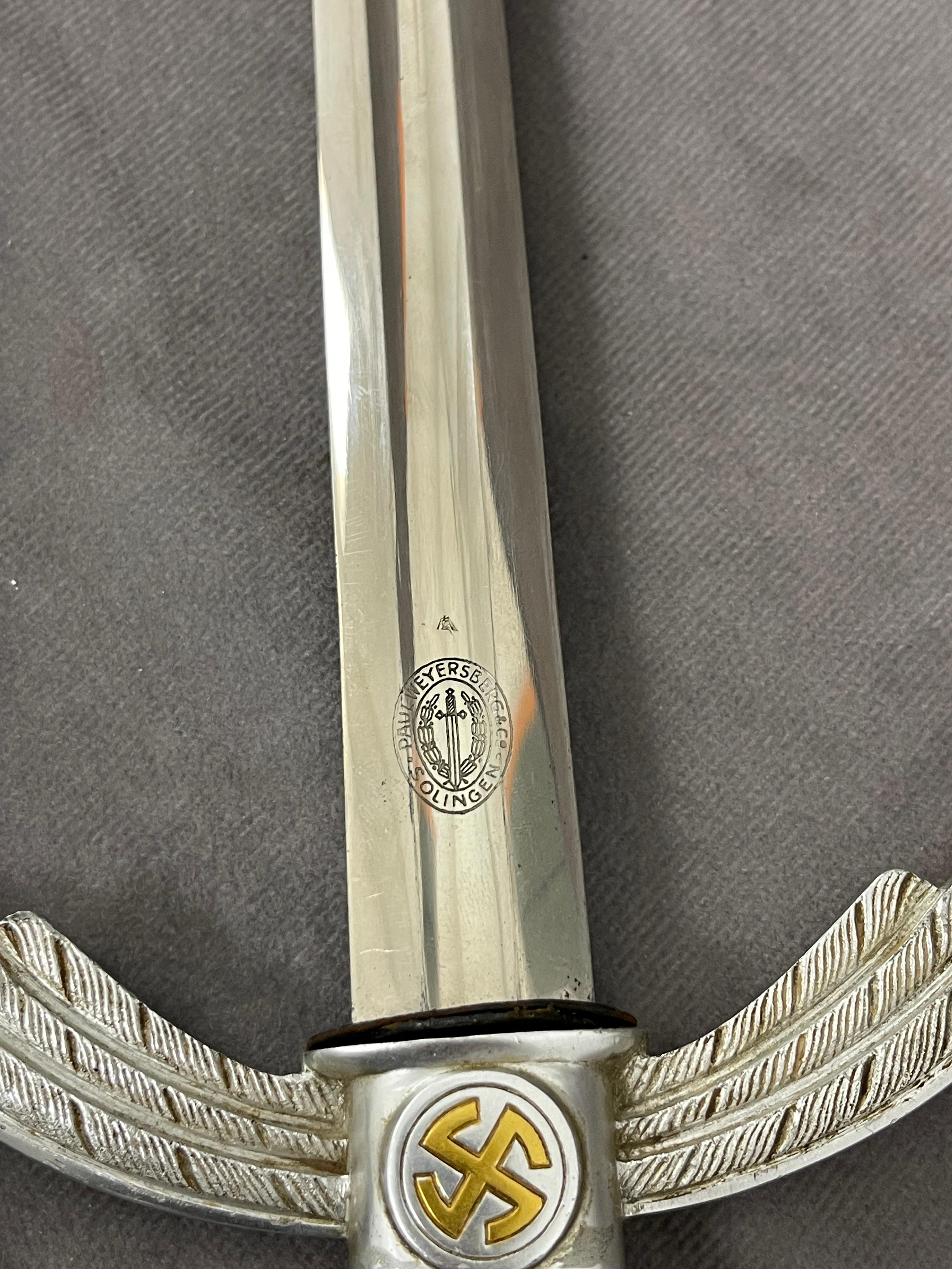 Third Reich Luftwaffe Officers Parade Sword W/ Scabbard German Paul Weyesbert