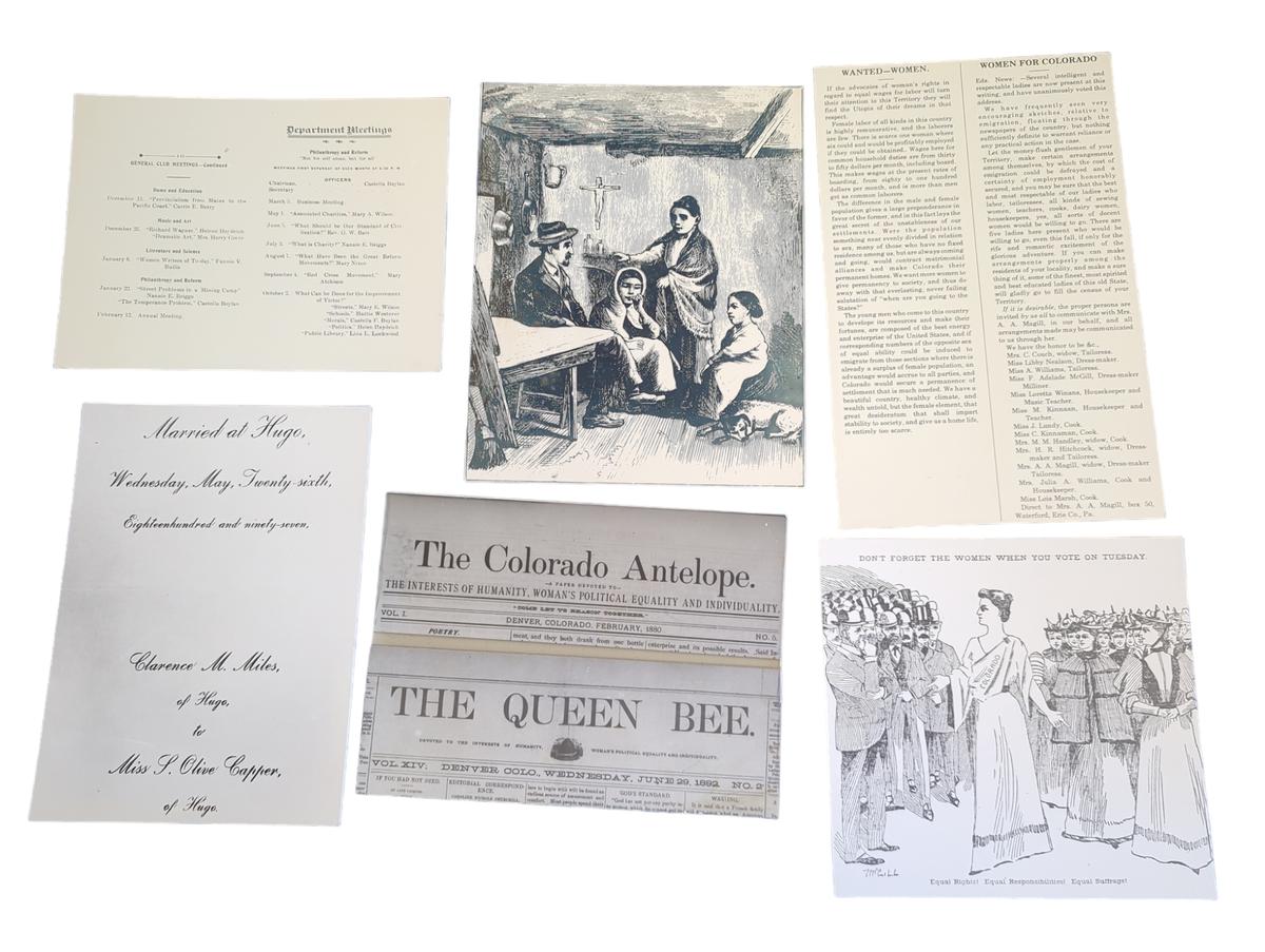 Antique historical cartoons, invitations, photographs, and exonumia