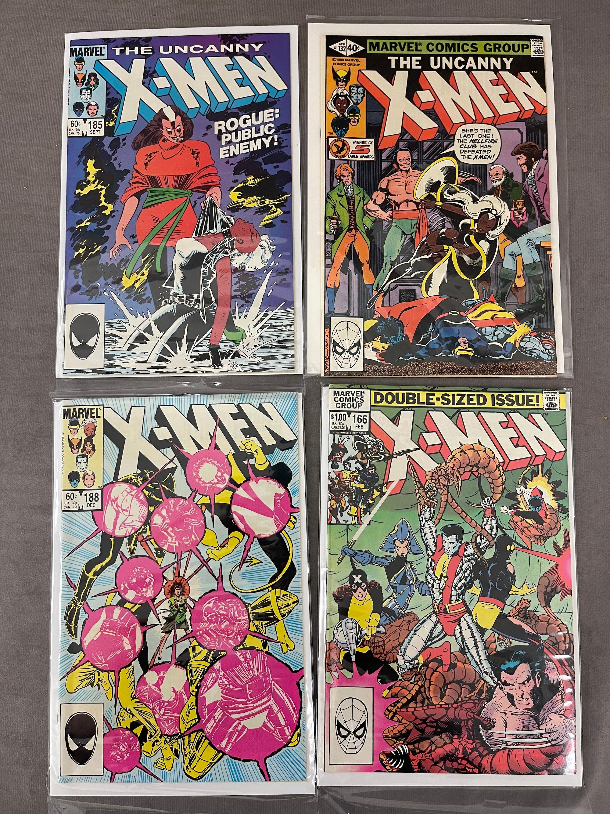 Vintage The Uncanny X-Men Marvel Comic Book #132, #166, #185, #188 Collection Lot of 4