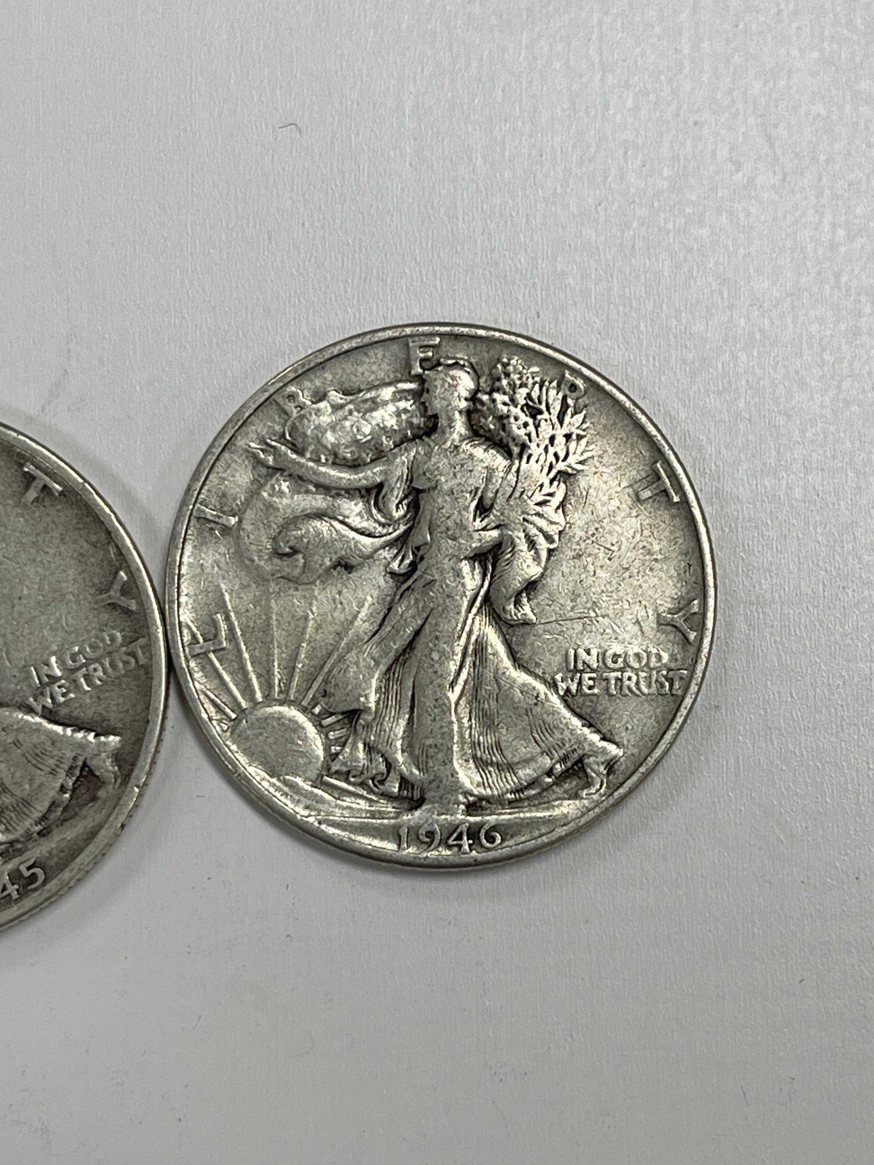 Vintage Silver One Dollar Face Half Dollar Value Walking Liberty Coin Collection Lot of 2