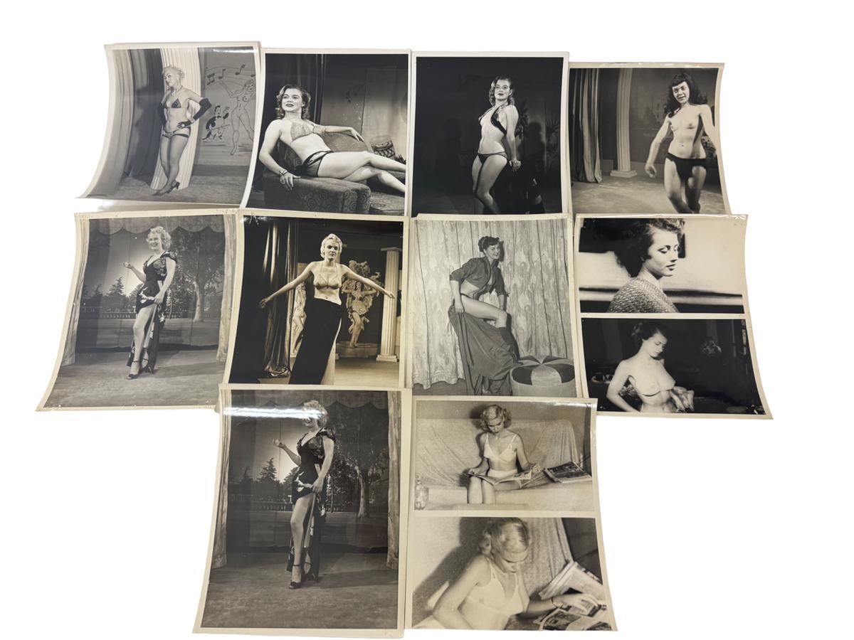 Vintage 1950's Original Burlesque Nude Pin up Model Risque Photo 8x10 Black & White Photographs