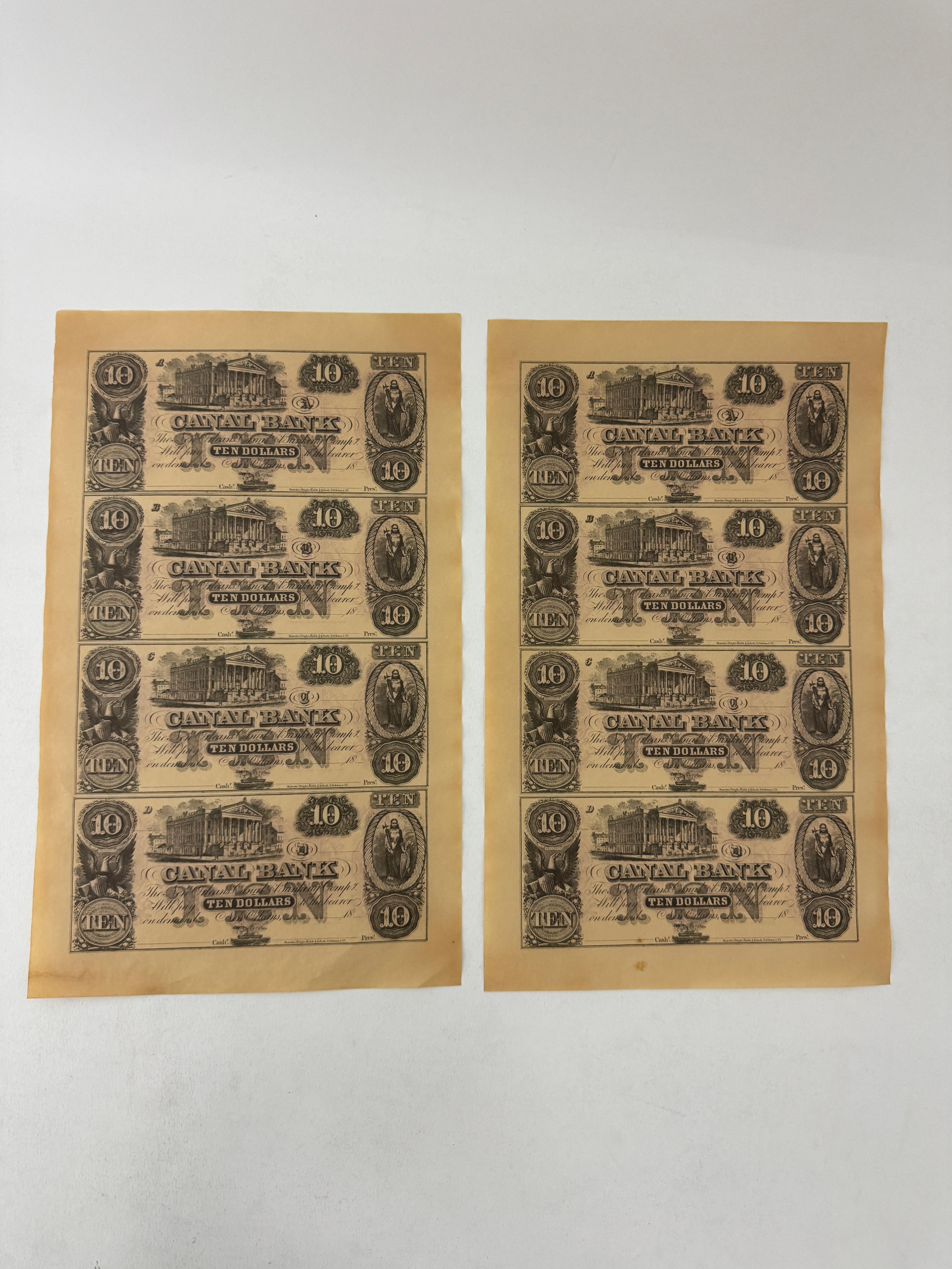 New Orleans Canal Bank Uncut Sheet $10 Obsolete Currency Notes LOT 2