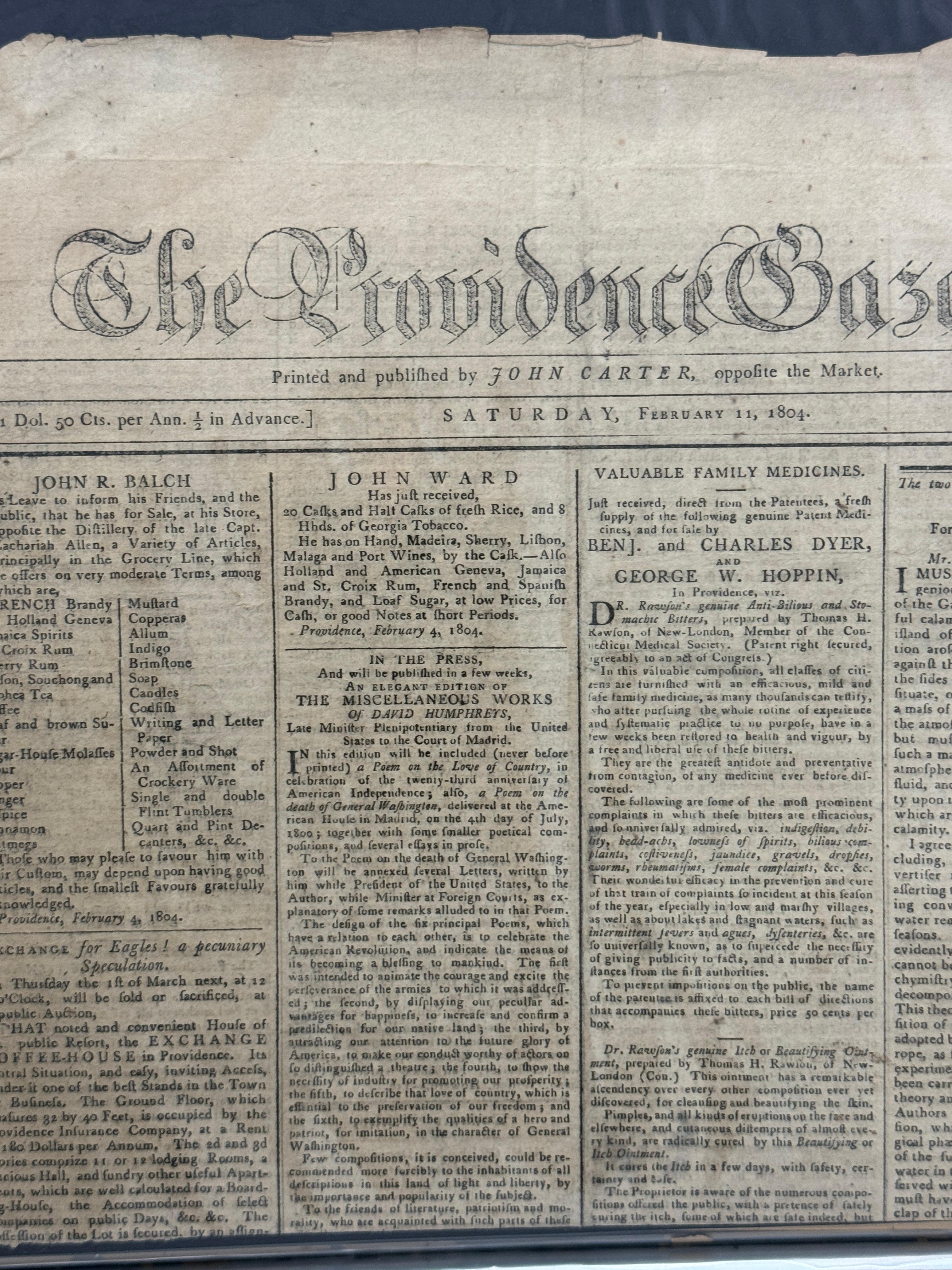 ANTIQUE NEWSPAPER 1797, 1804