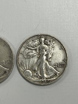 Vintage Silver One Dollar Face Half Dollar Value Walking Liberty Coin Collection Lot of 2