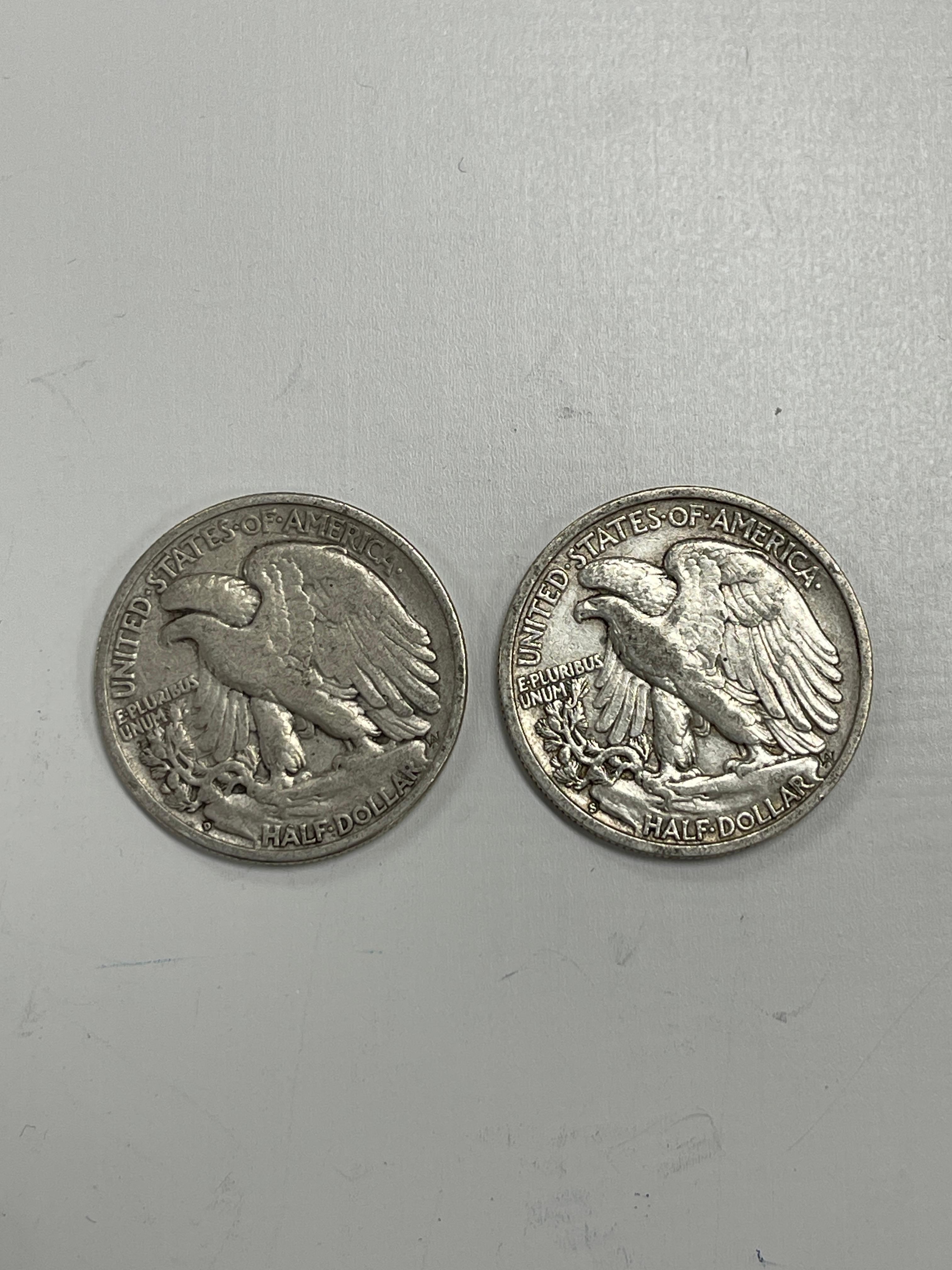 Vintage Silver One Dollar Face Half Dollar Value Walking Liberty Coin Collection Lot of 2