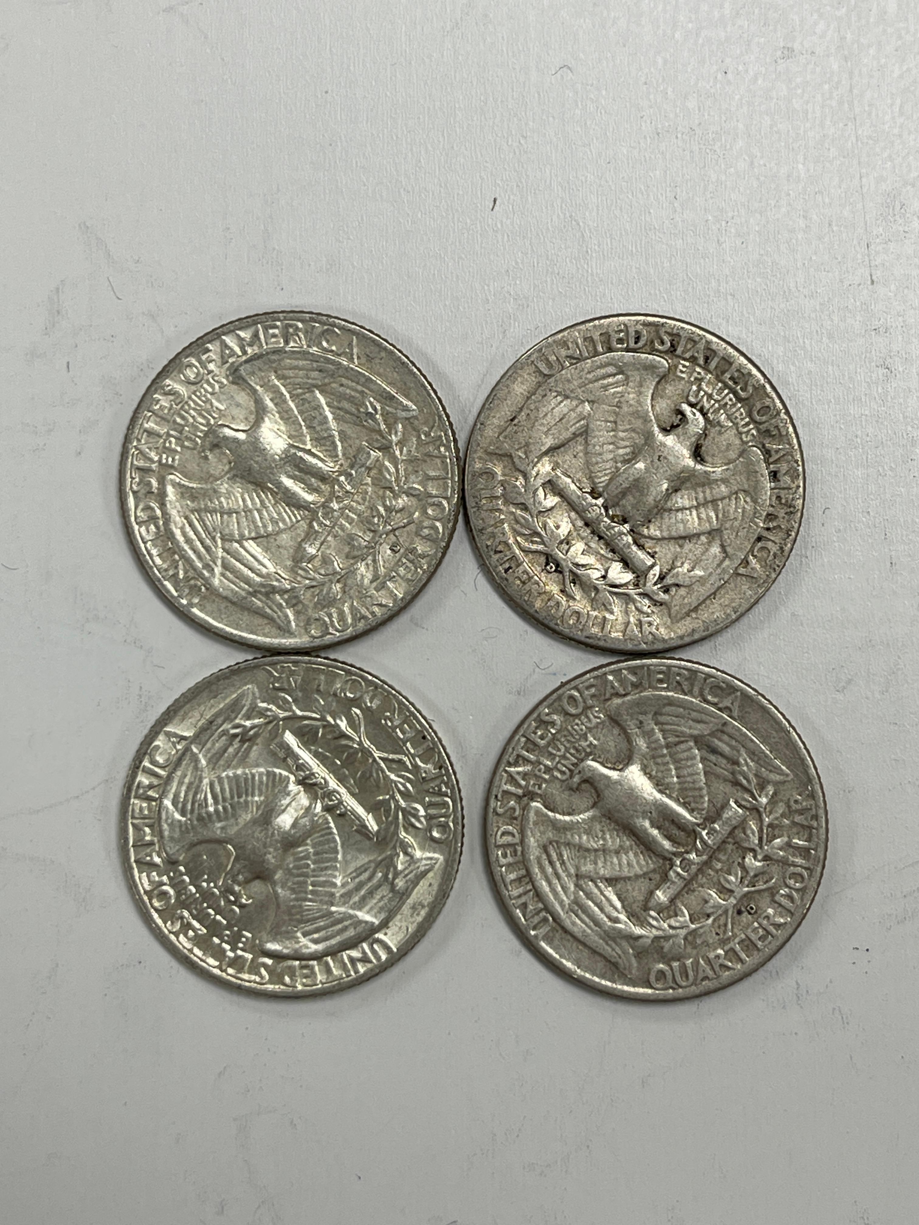 Vintage Silver One Dollar Face Washington Quarter Value Walking Liberty Coin Collection Lot of 4