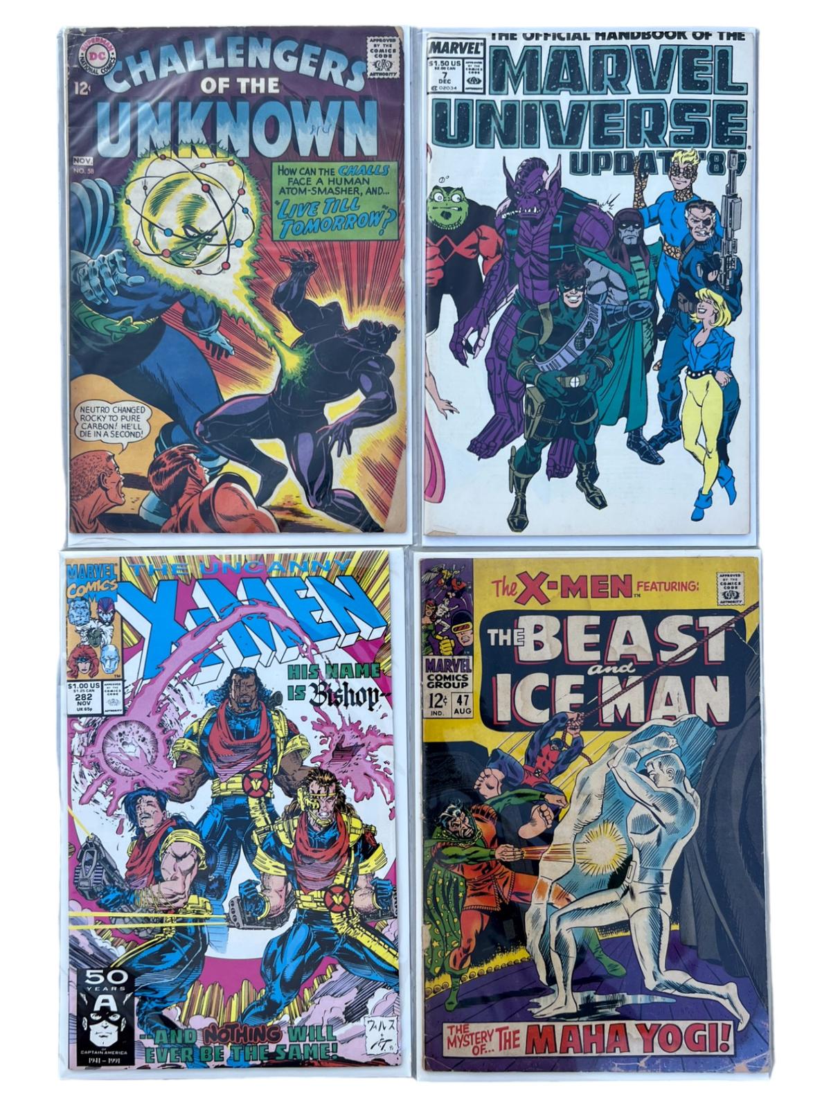 COMIC BOOK CHALLENGERS OF THE UNKNOWN 58, MARVEL UNIVERSE 7, X-MEN 282