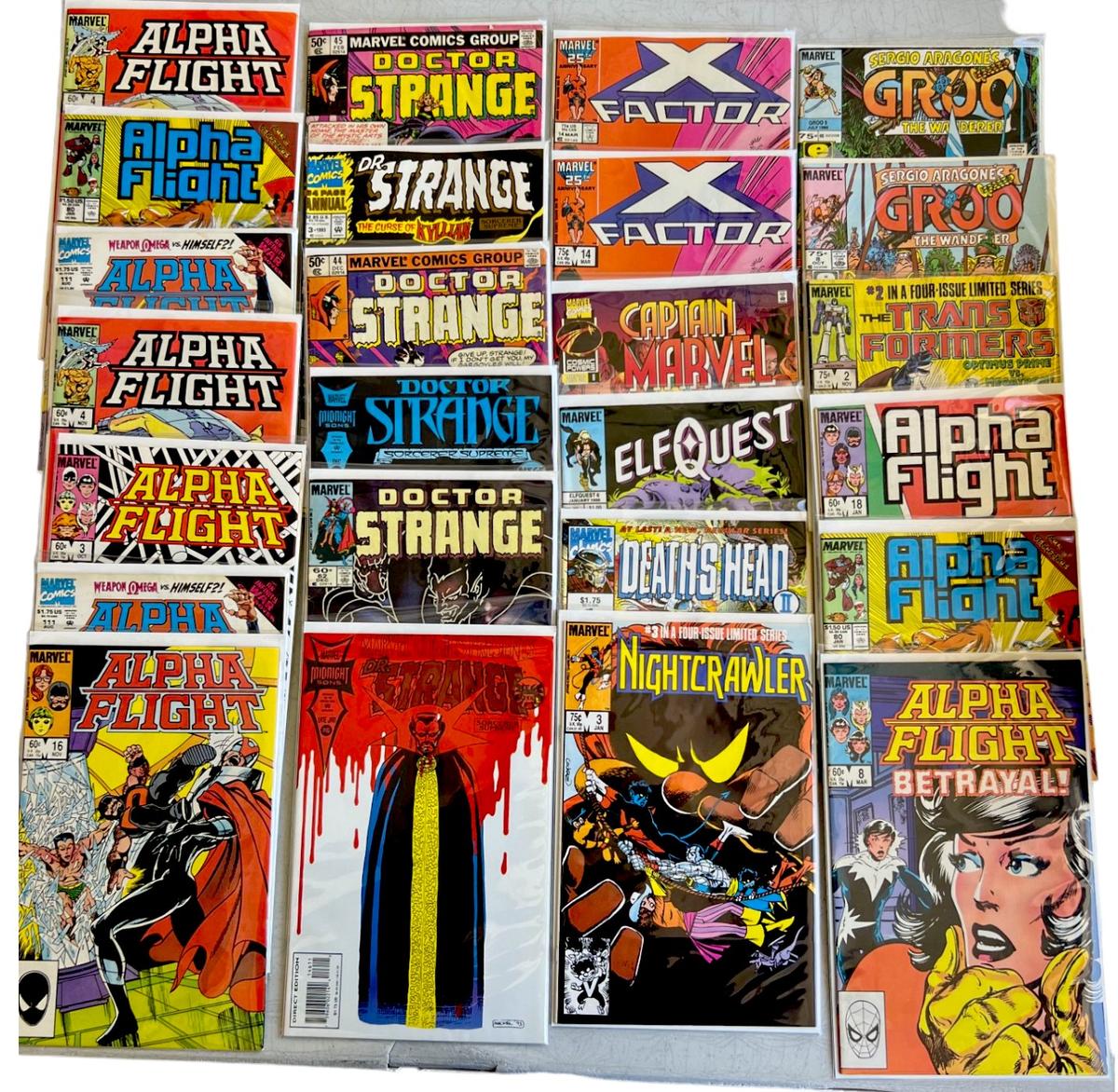 Comic Book Alpha Flight Groo, Elf Quest Captain Marvel, Dr. Strange Death Head lot 25