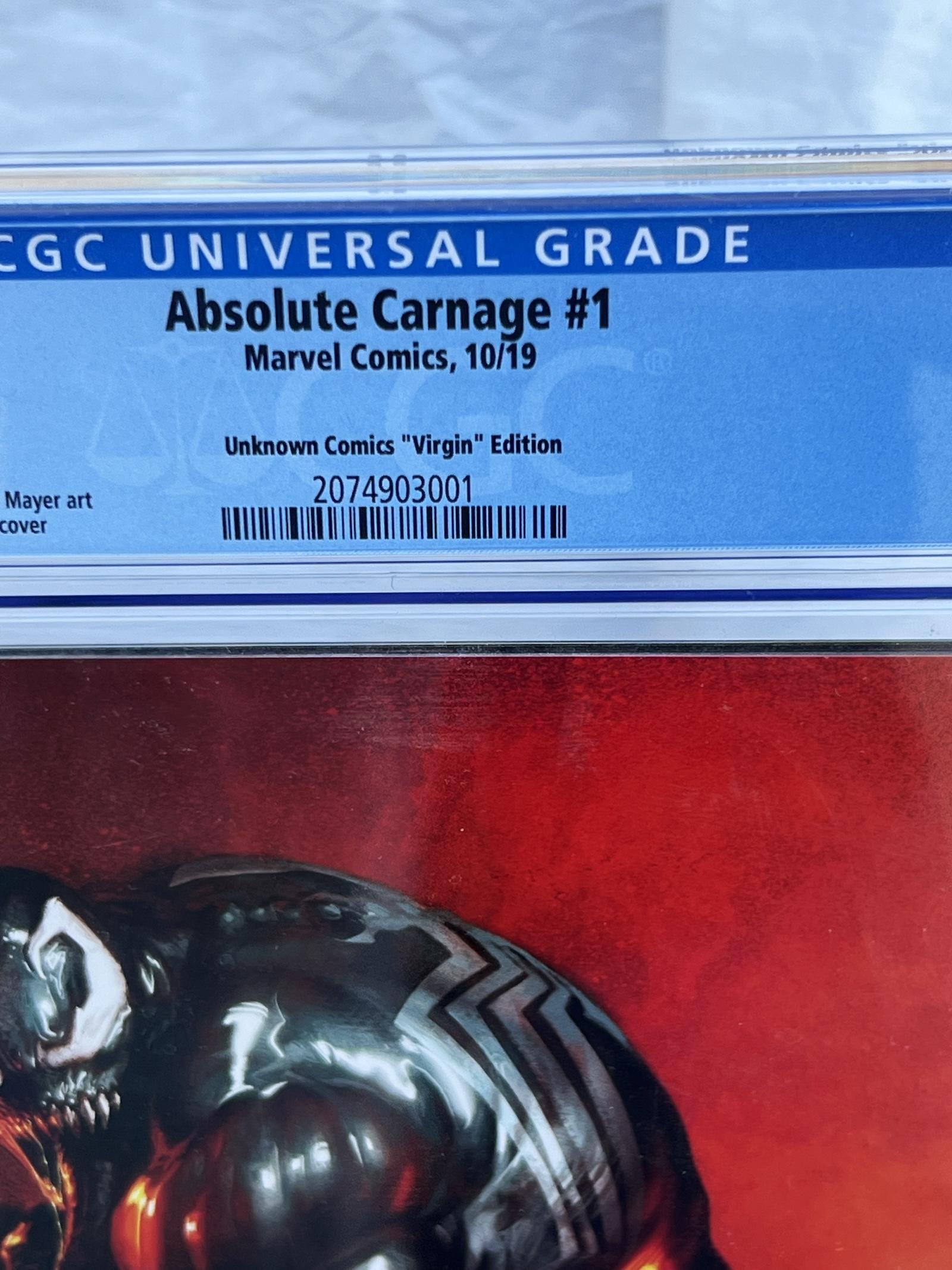 Comic Book ABSOLUTE CARNAGE #1, Unknown Comics Dell 'Otto Virgin Varint CGC 9.8