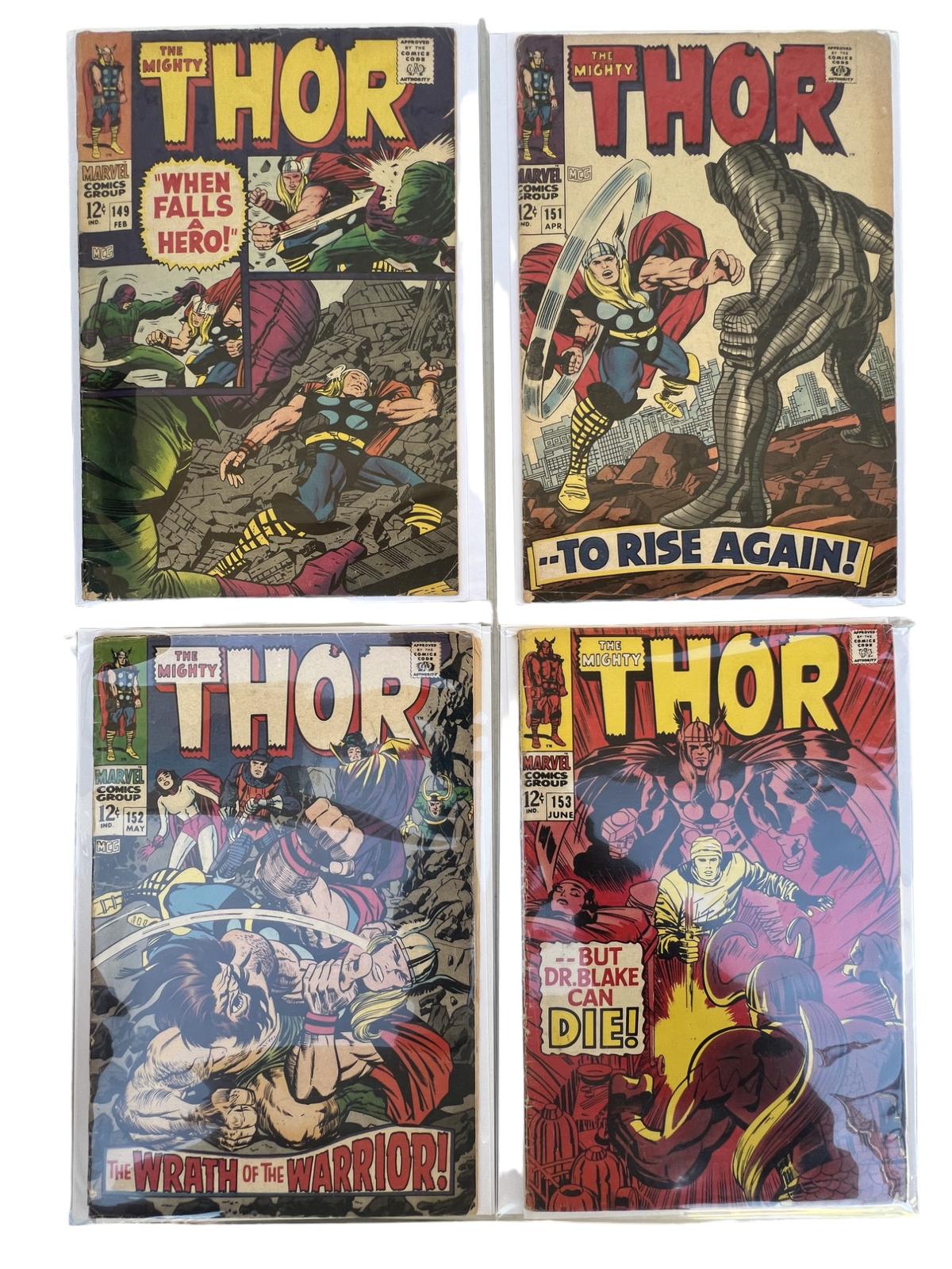 COMIC BOOK THOR 149, 151, 152, 153 MARVEL 12c