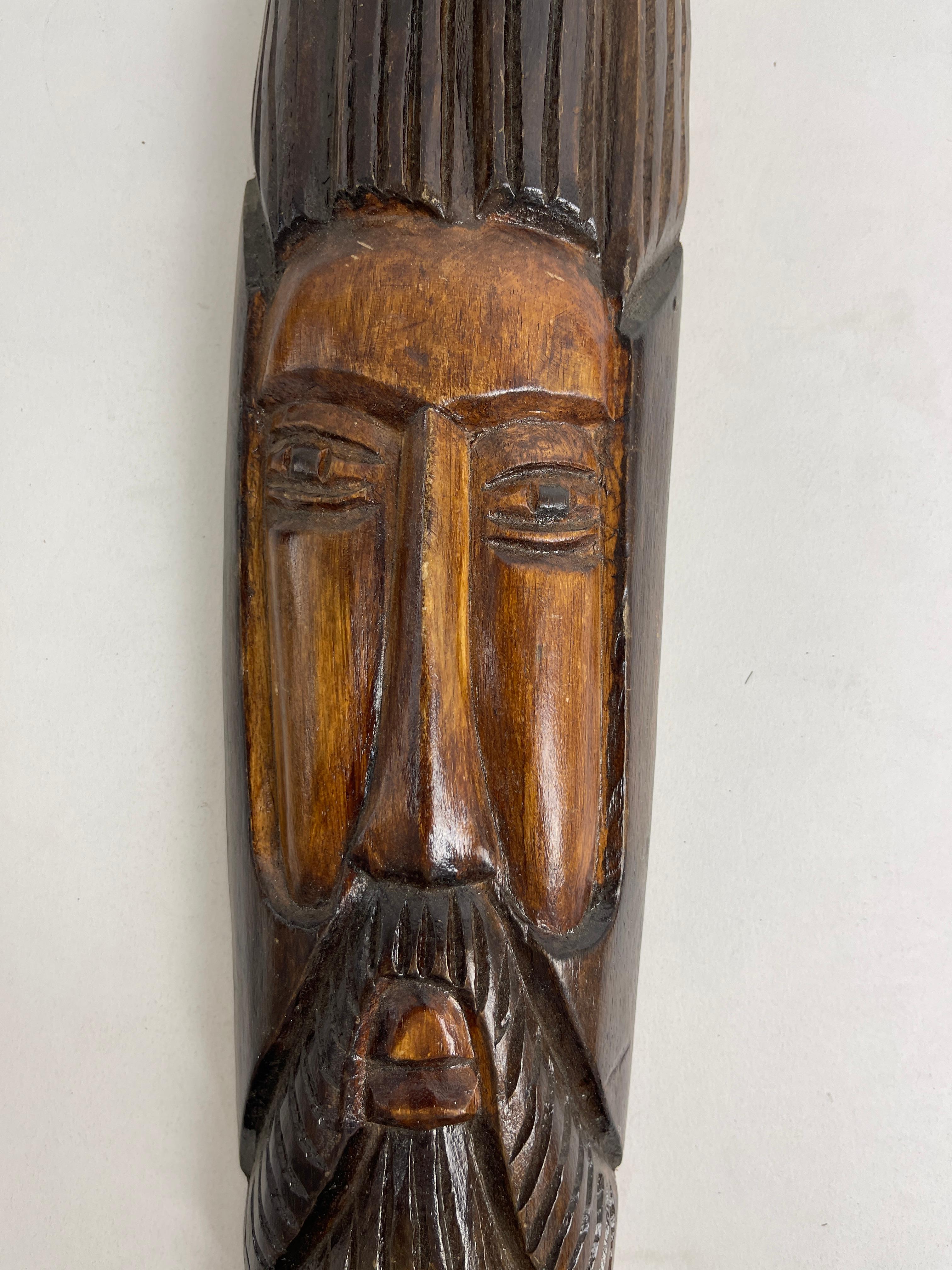 Hand Carved Wood Bearded Man Face Mask