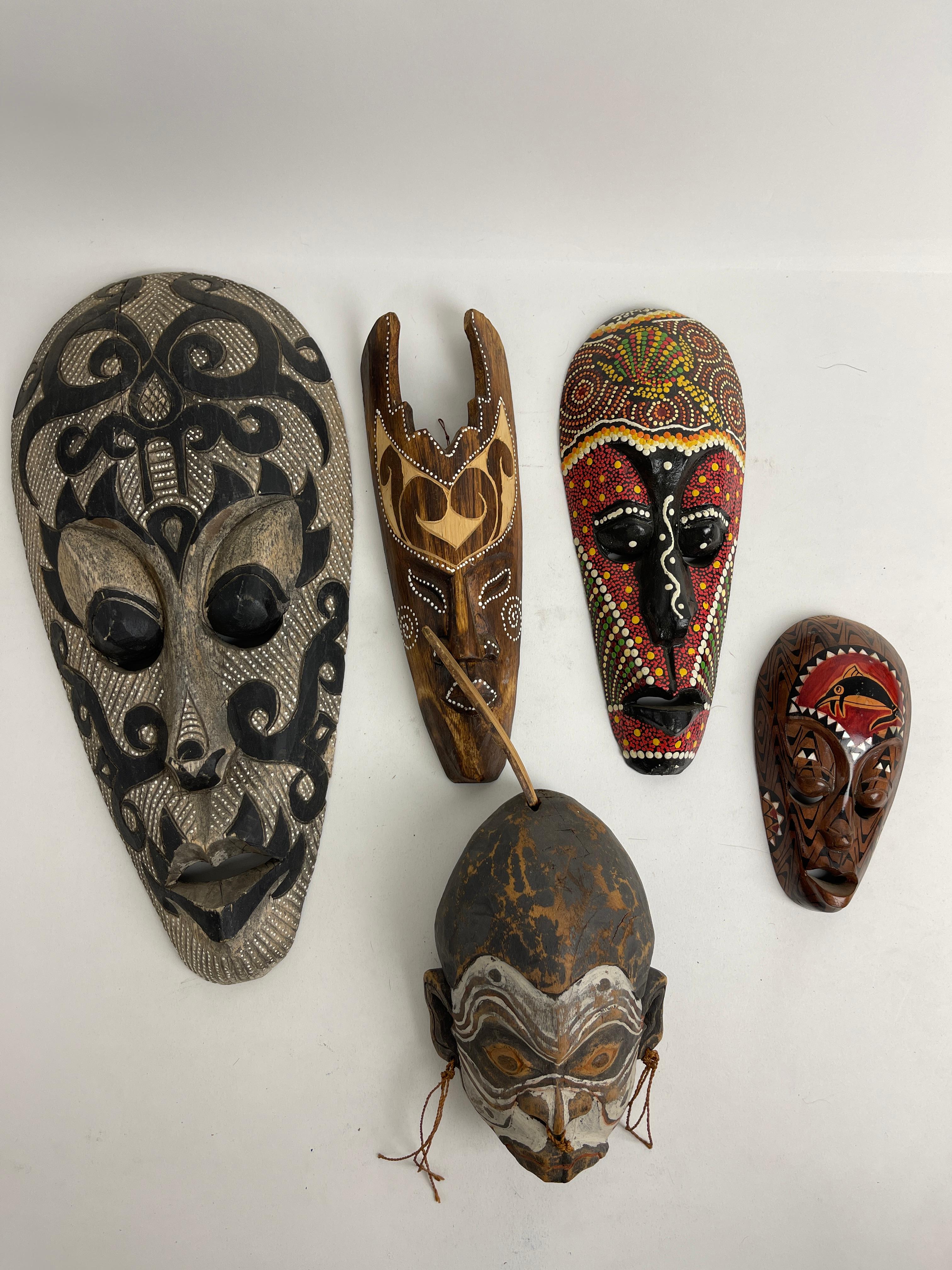 Wood Hand Carved African Indonesian Jamaican Mask Collection