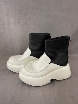 Loewe Black & White Wedge Loafer Boots Made in Italy