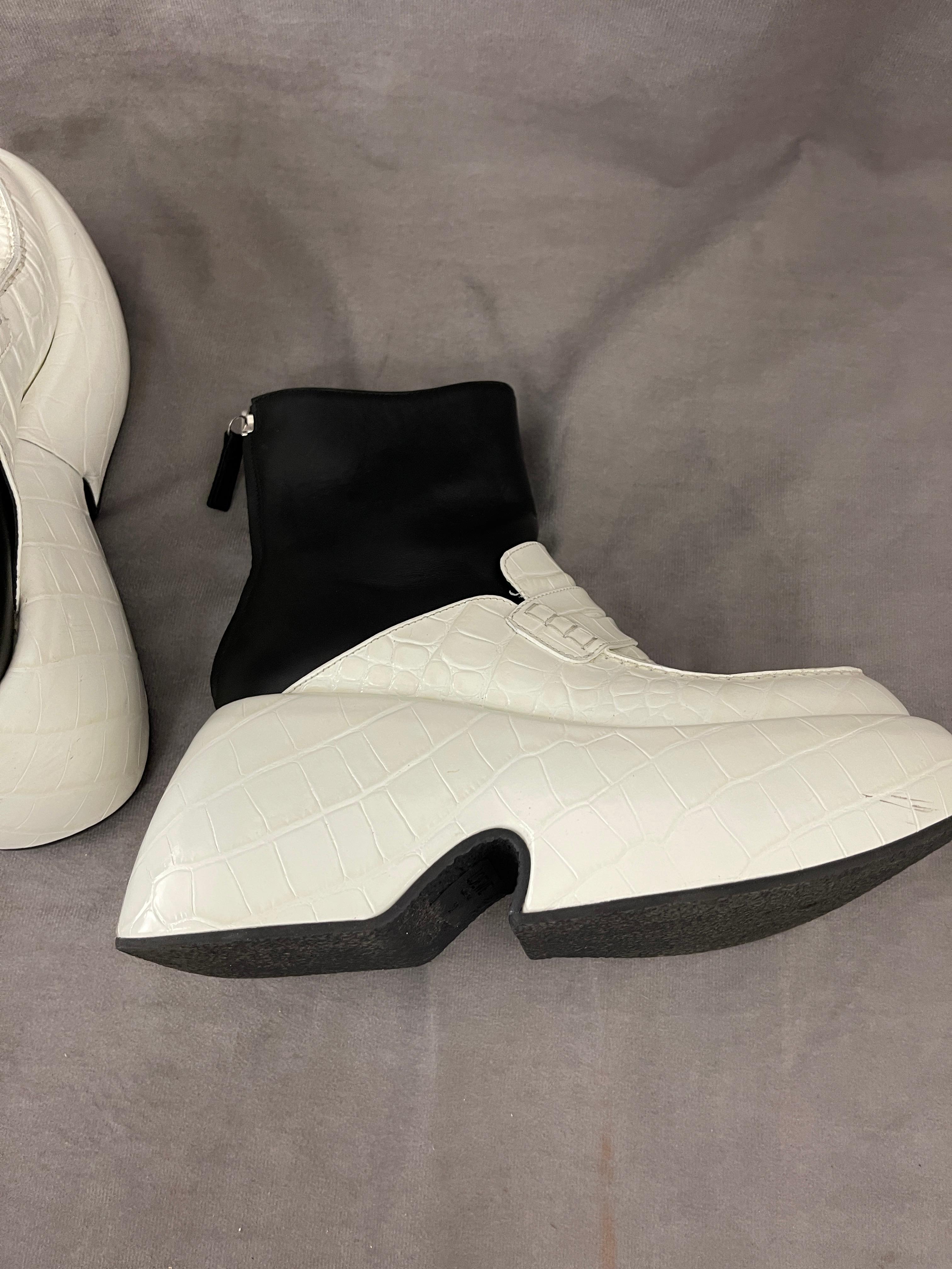 Loewe Black & White Wedge Loafer Boots Made in Italy