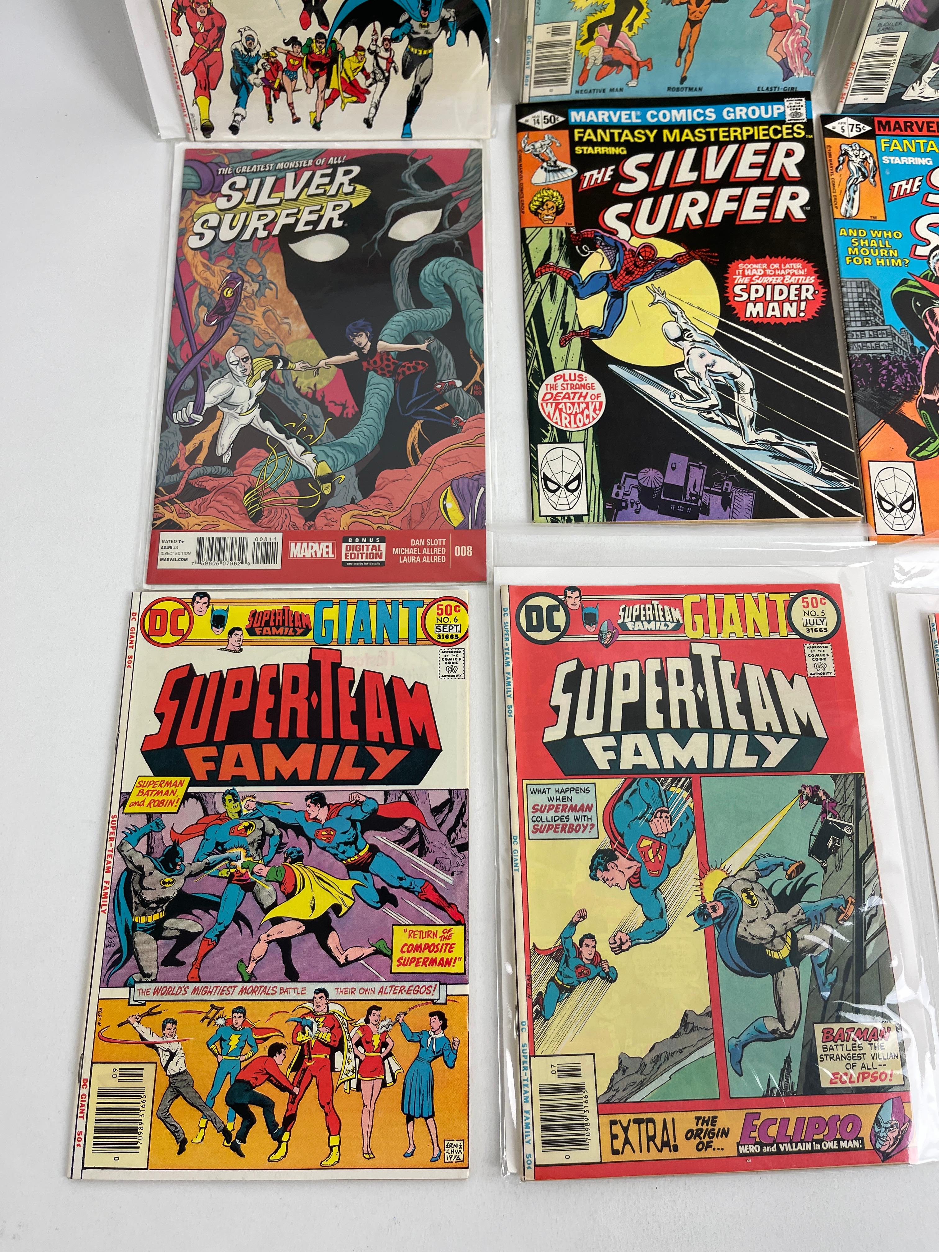 Silver Surfer and Super Team Family Mixed Marvel DC Comic Book Collection Lot 9