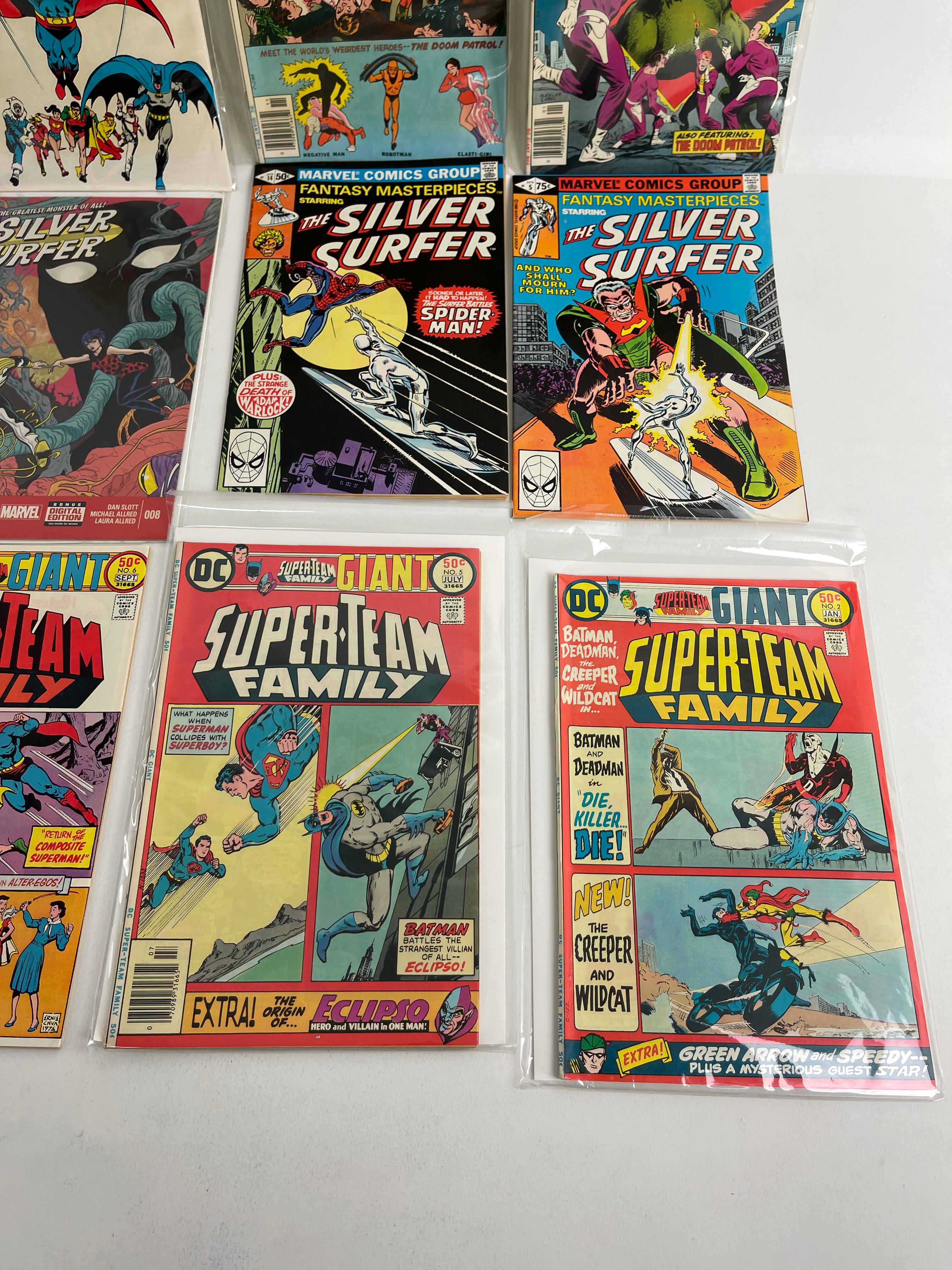 Silver Surfer and Super Team Family Mixed Marvel DC Comic Book Collection Lot 9