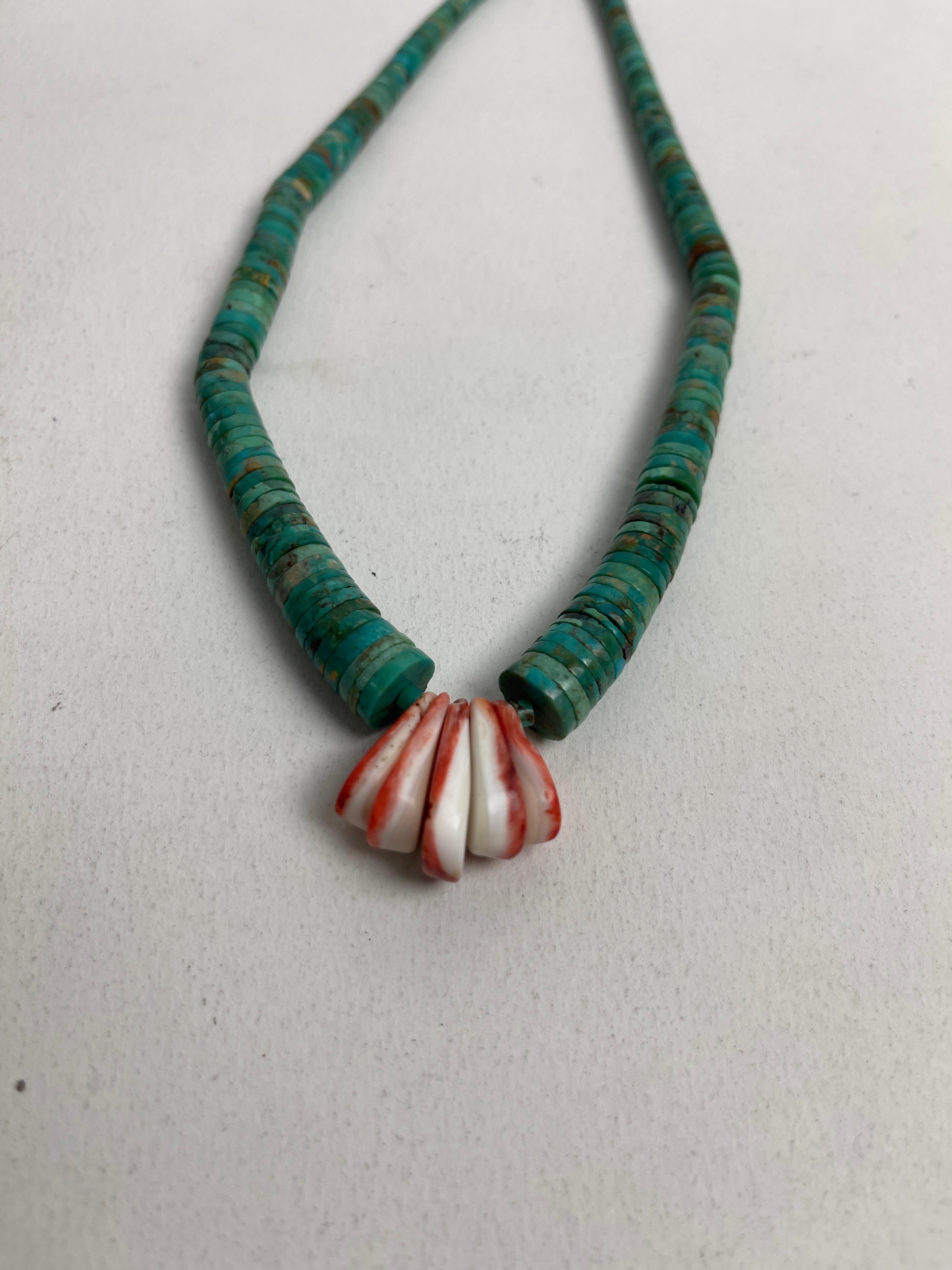 STERLING SILVER CORAL TURQUOISE NATIVE AMERICAN VINTAGE NECKLACE