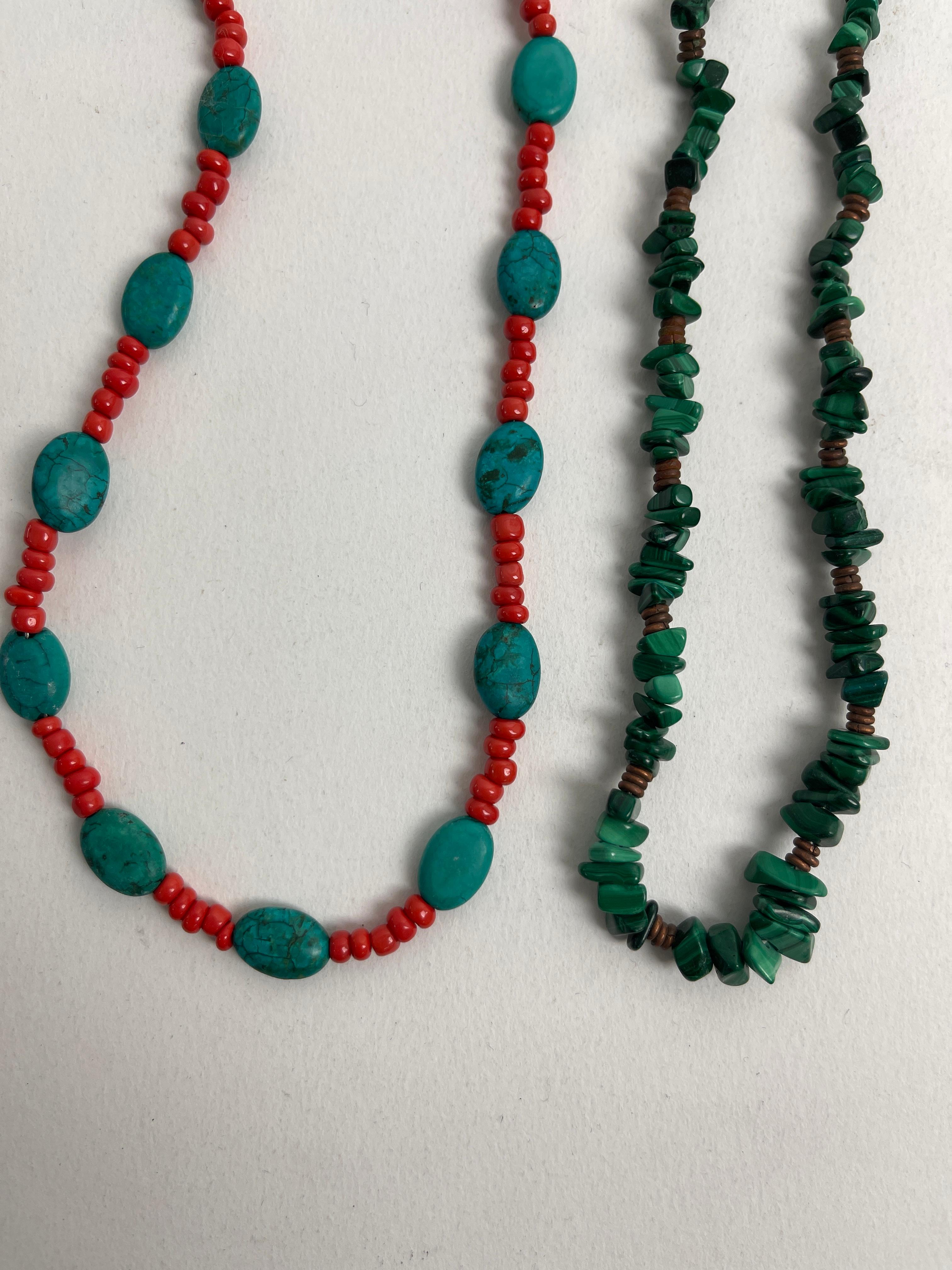 STERLING SILVER CORAL TURQUOISE MALACITE NATIVE AMERICAN VINTAGE NECKLACE
