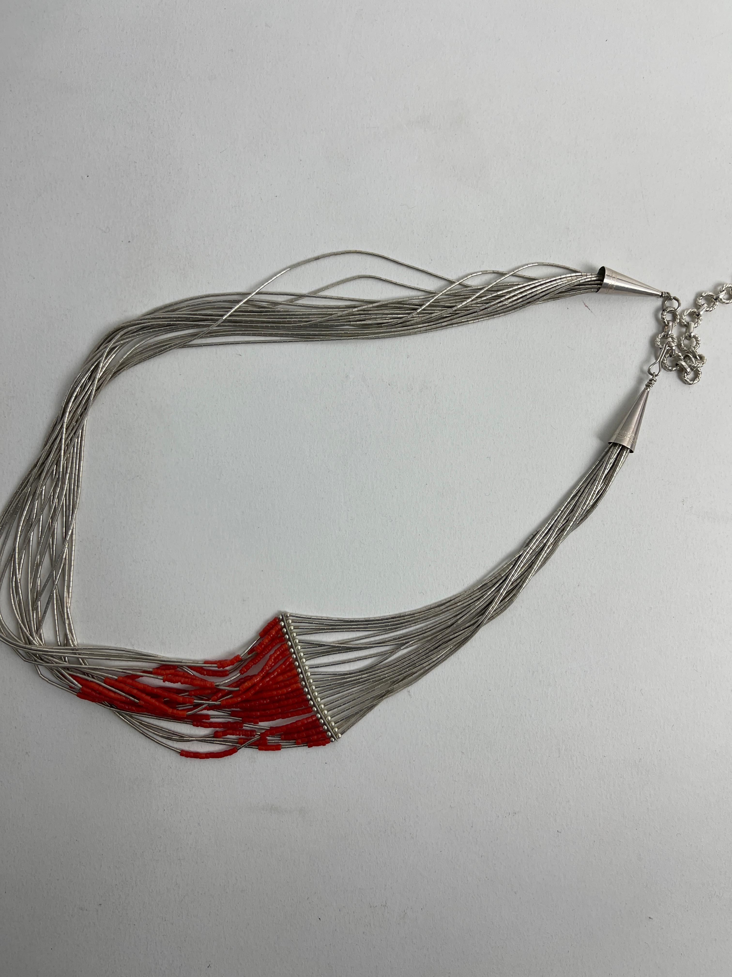 STERLING SILVER CORAL NATIVE AMERICAN VINTAGE NECKLACE