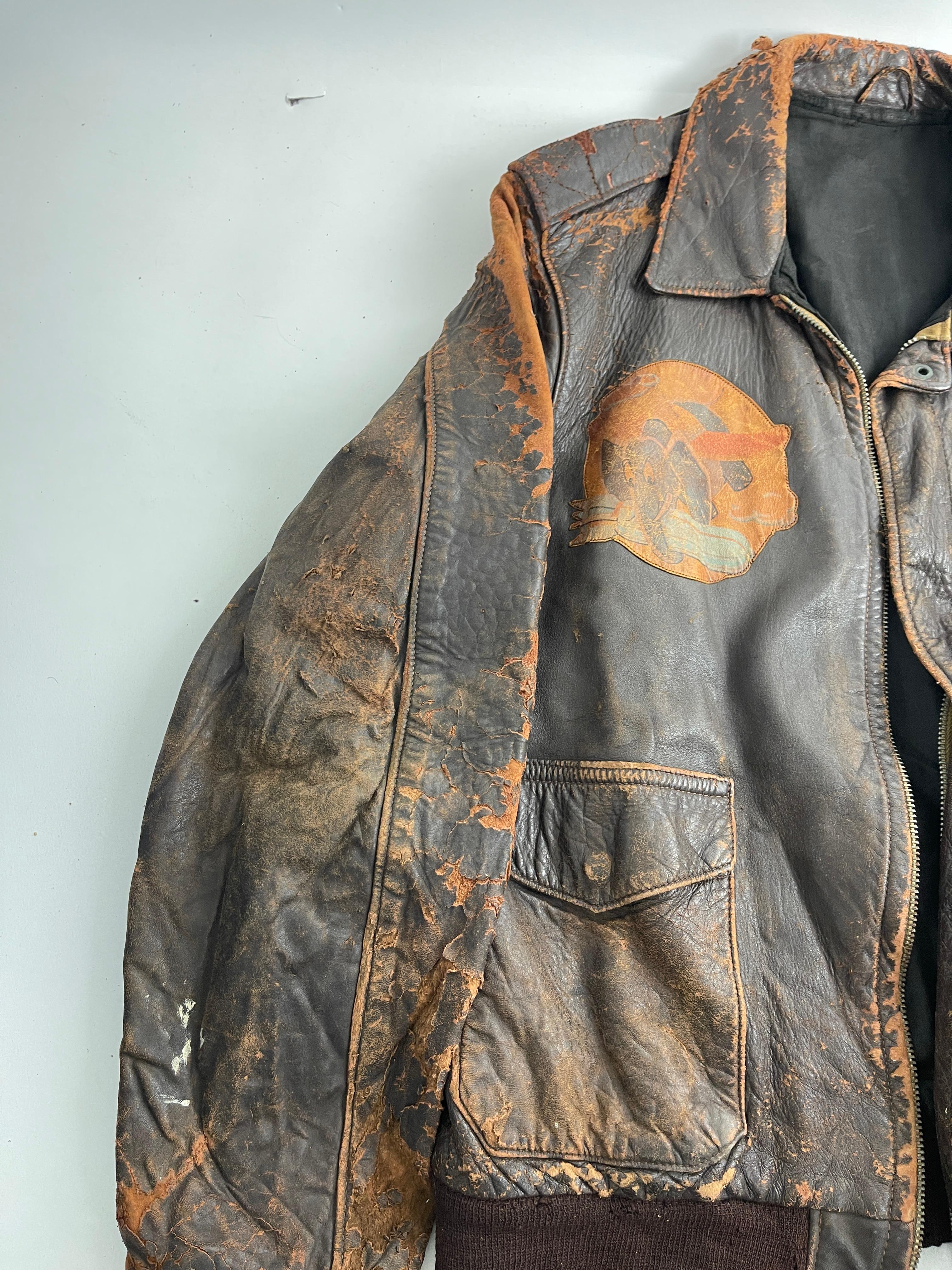 Vintage 1940s WW2 World War 2 American Painted Bomber jacket leather