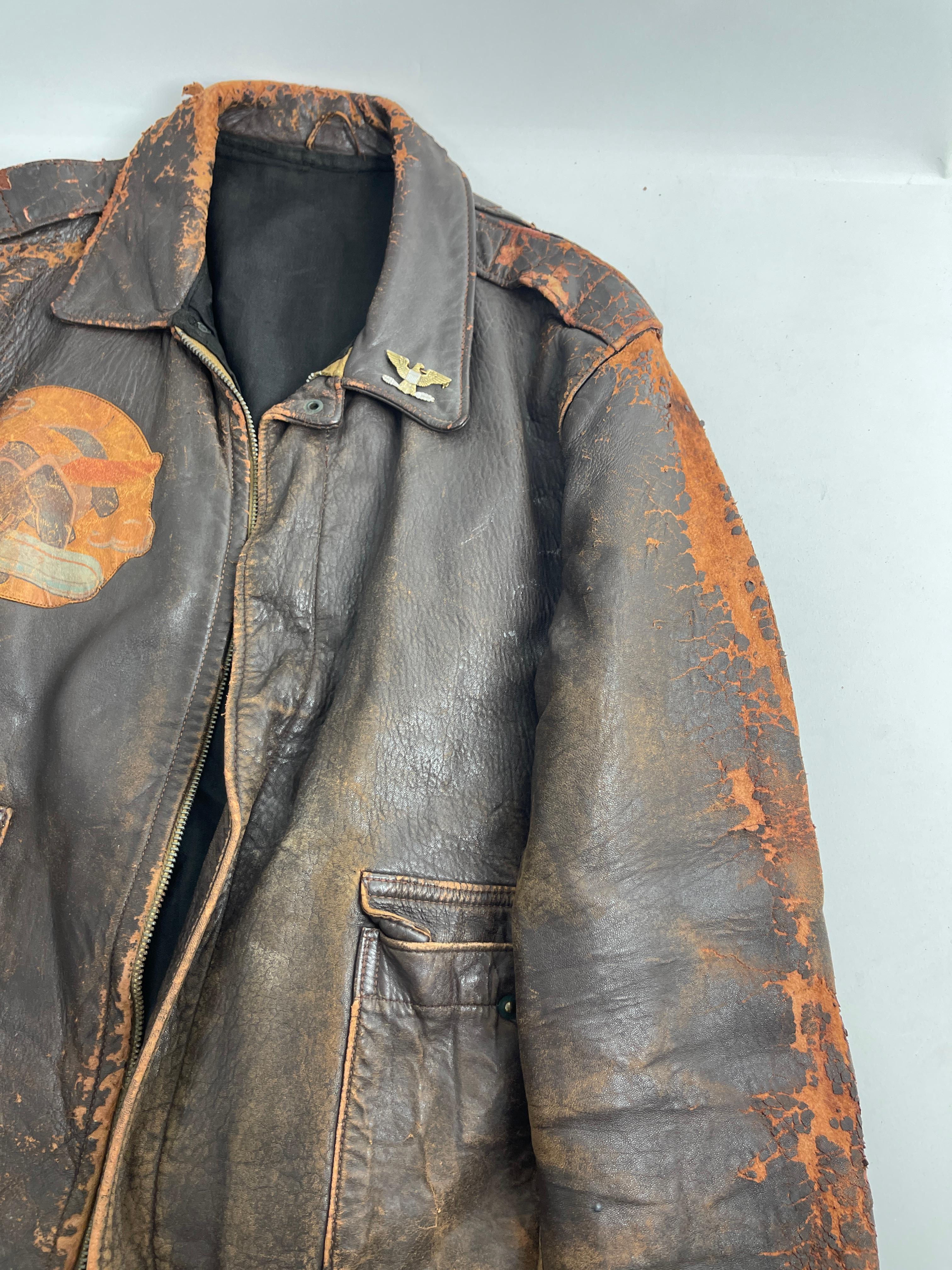 Vintage 1940s WW2 World War 2 American Painted Bomber jacket leather