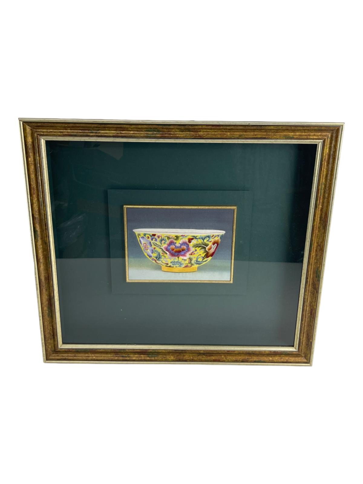 ANTIQUE CHINESE NEEDLEPOINT TAPESTRY ART FRAMED BOWL