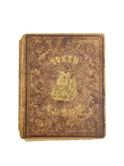 ANTIQUE VERY RARE TOKEN ART BOOK WITH ORIGINAL ETCHING AND HAND WRITING NOTES 1850s