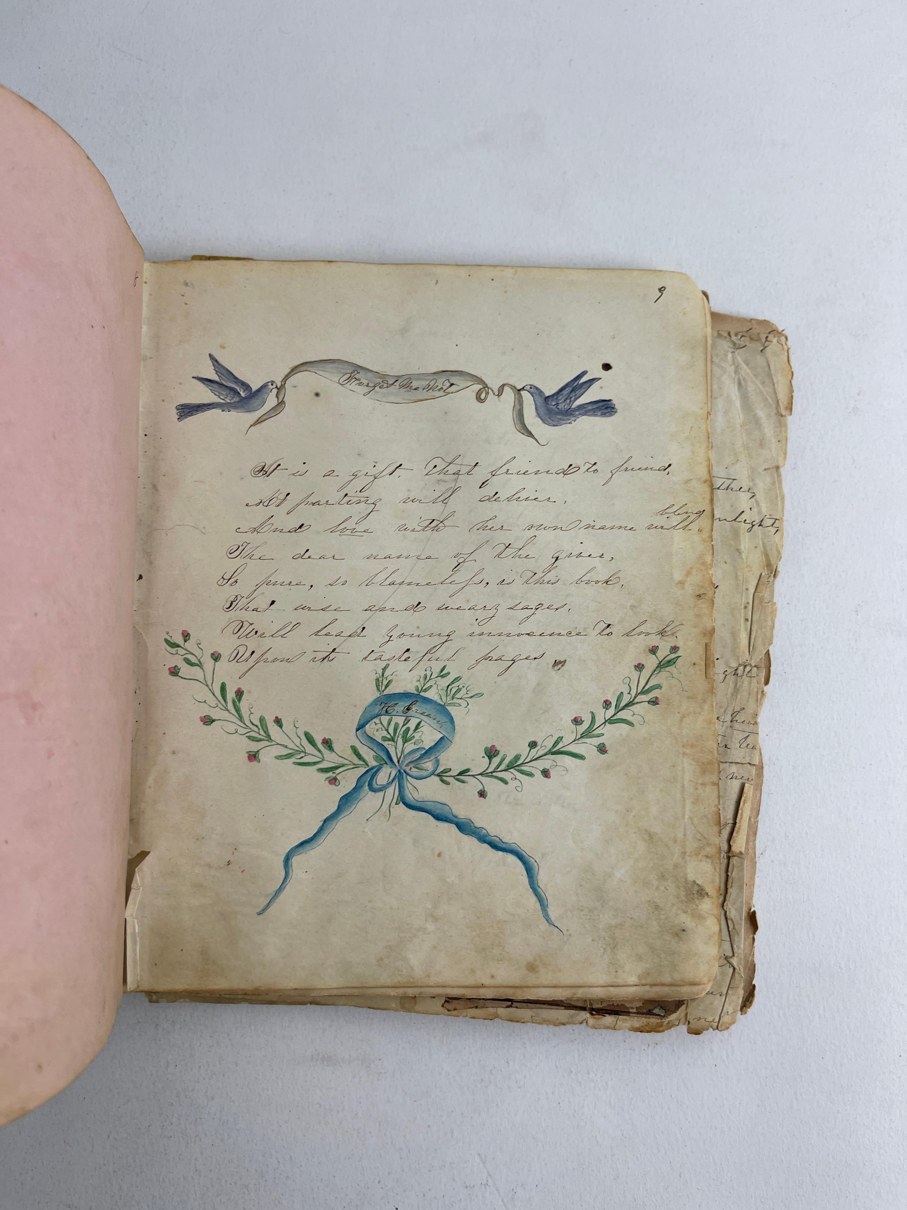 ANTIQUE VERY RARE TOKEN ART BOOK WITH ORIGINAL ETCHING AND HAND WRITING NOTES 1850s