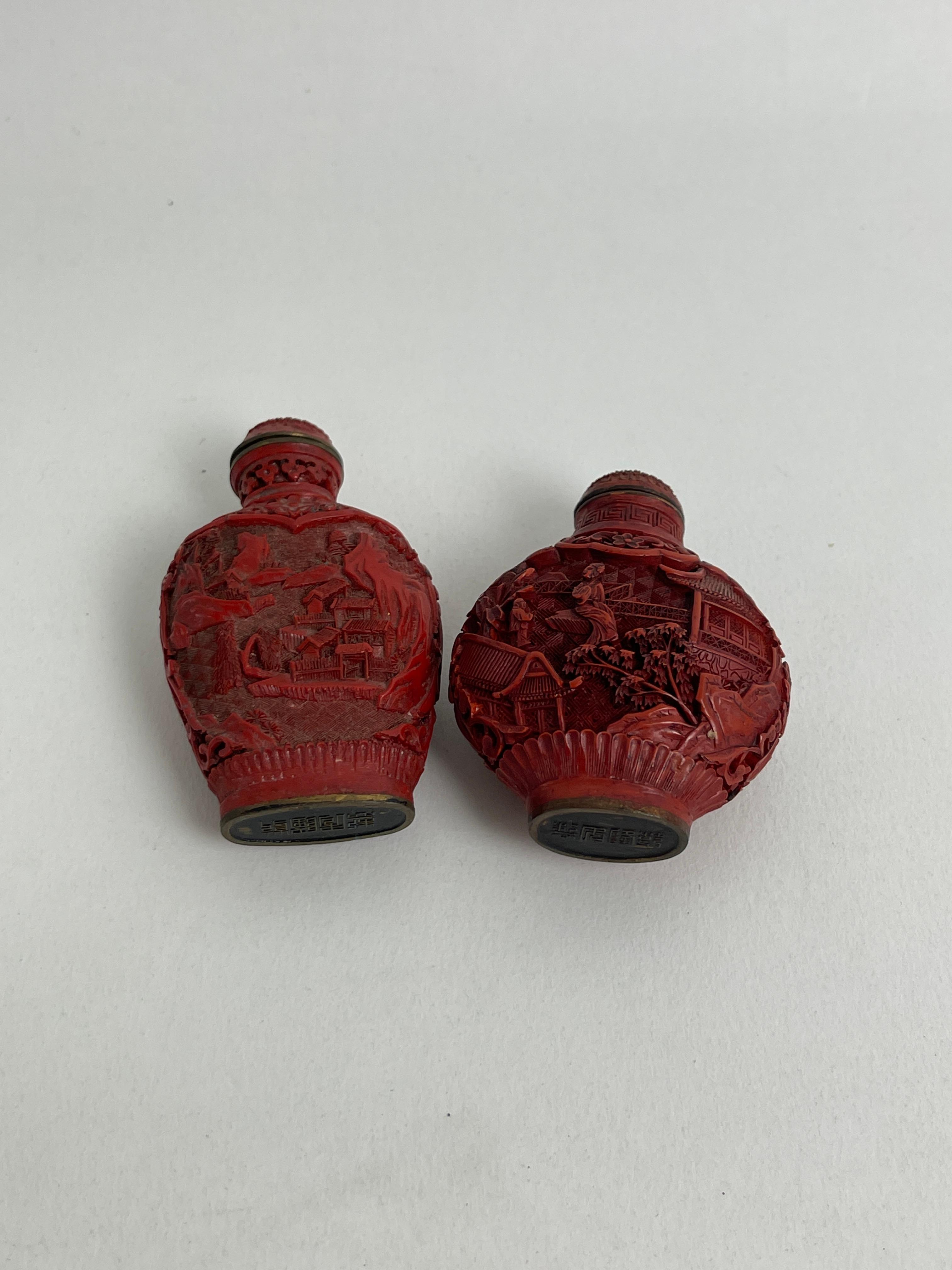 Vintage Chinese cinabar snuff bottle seal collection lot 2
