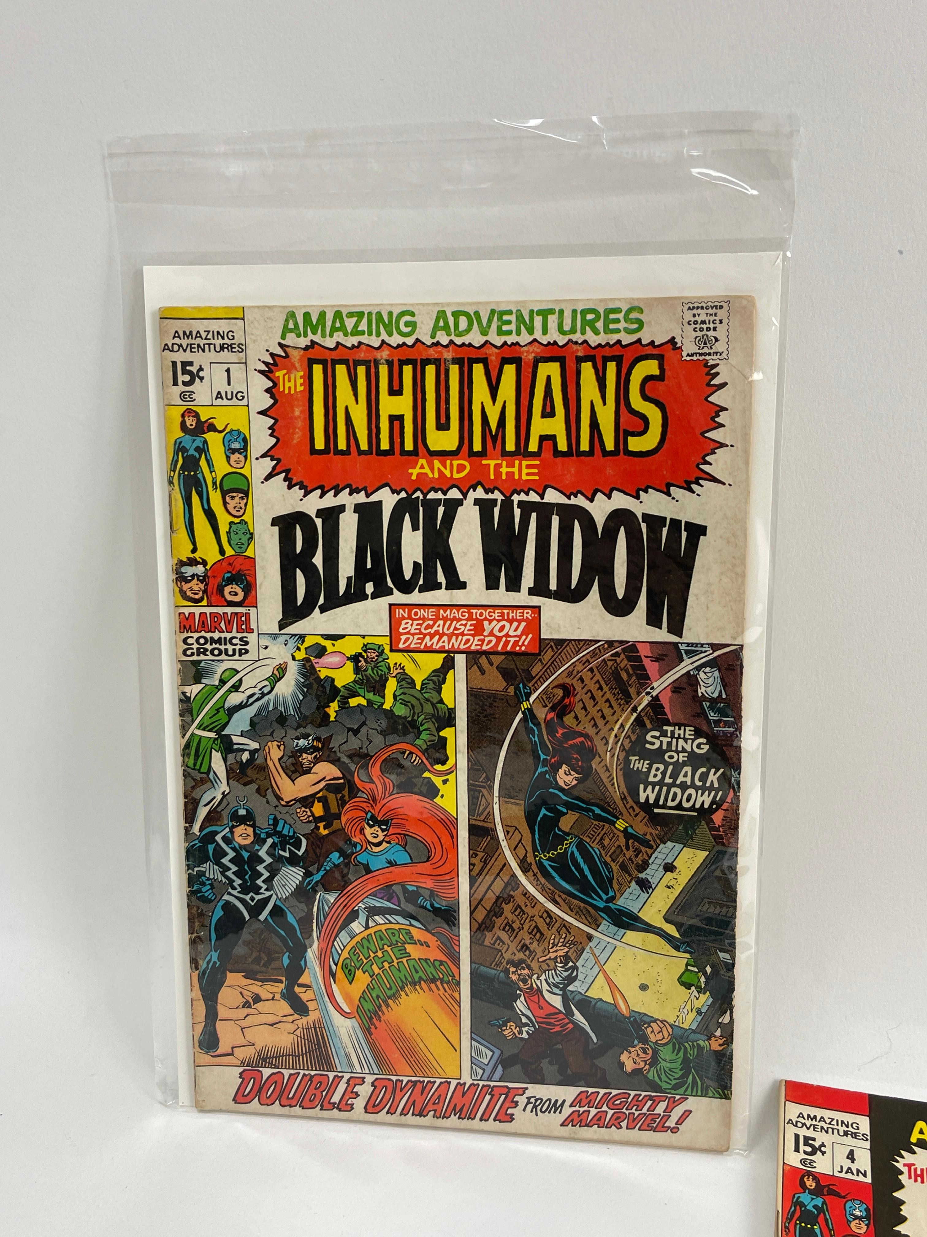 Vintage The Inhumans and the Black Widow #1, #3, #4, #7 Marvel Comic Book Collection Lot of 4