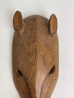 African Hand Carved Wood Art Cheetah Mask