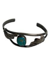 NATIVE AMERICAN INDIAN TURQUOISE CUFF BRACELET STERLING SILVER