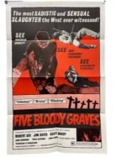 Vintage Original 1969 "Five Bloody Graves" Horror Movie Poster