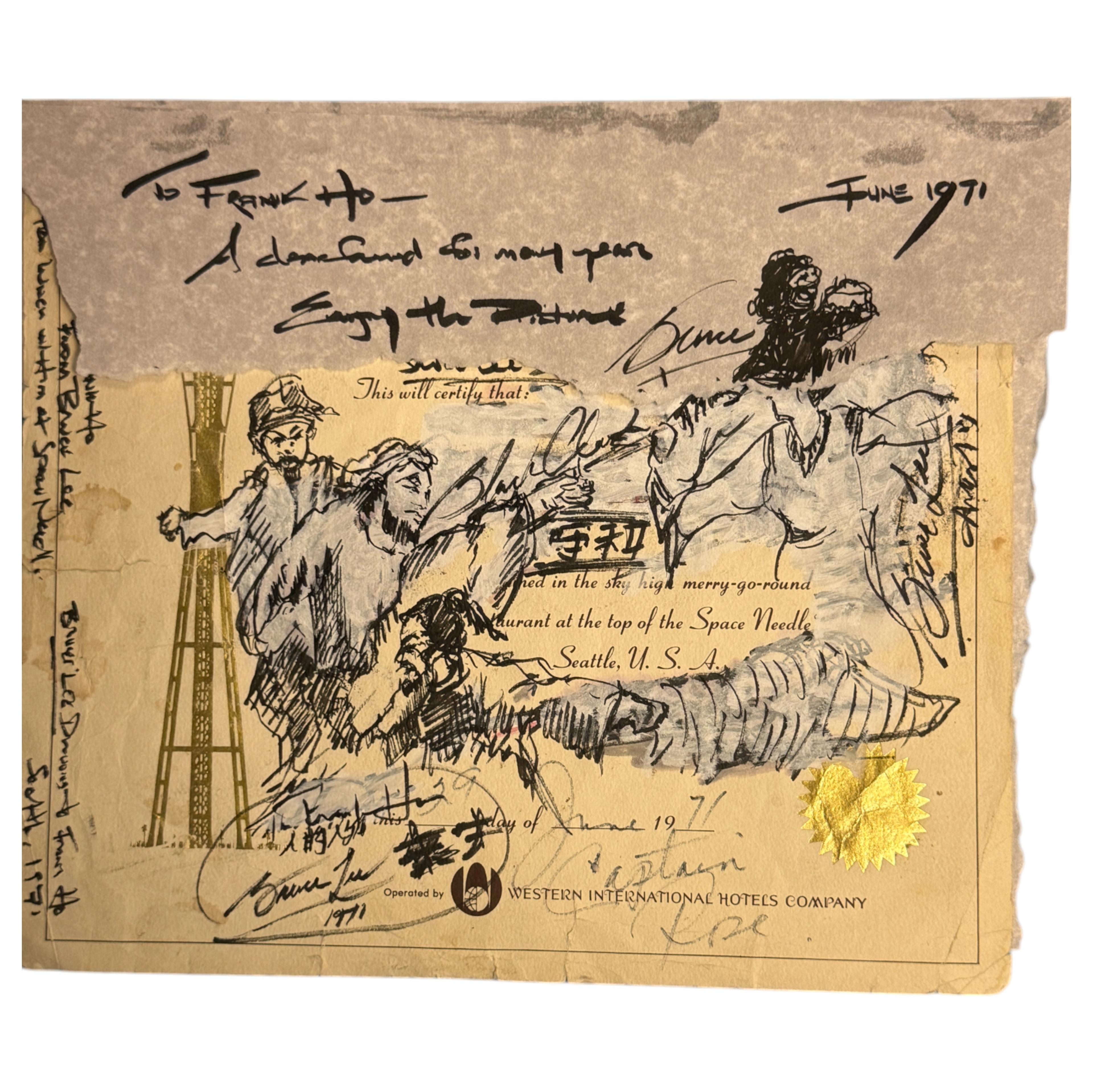 Bruce Lee Hand-Signed Illustration Drawing â€“ Gifted to Friend Frank Ho