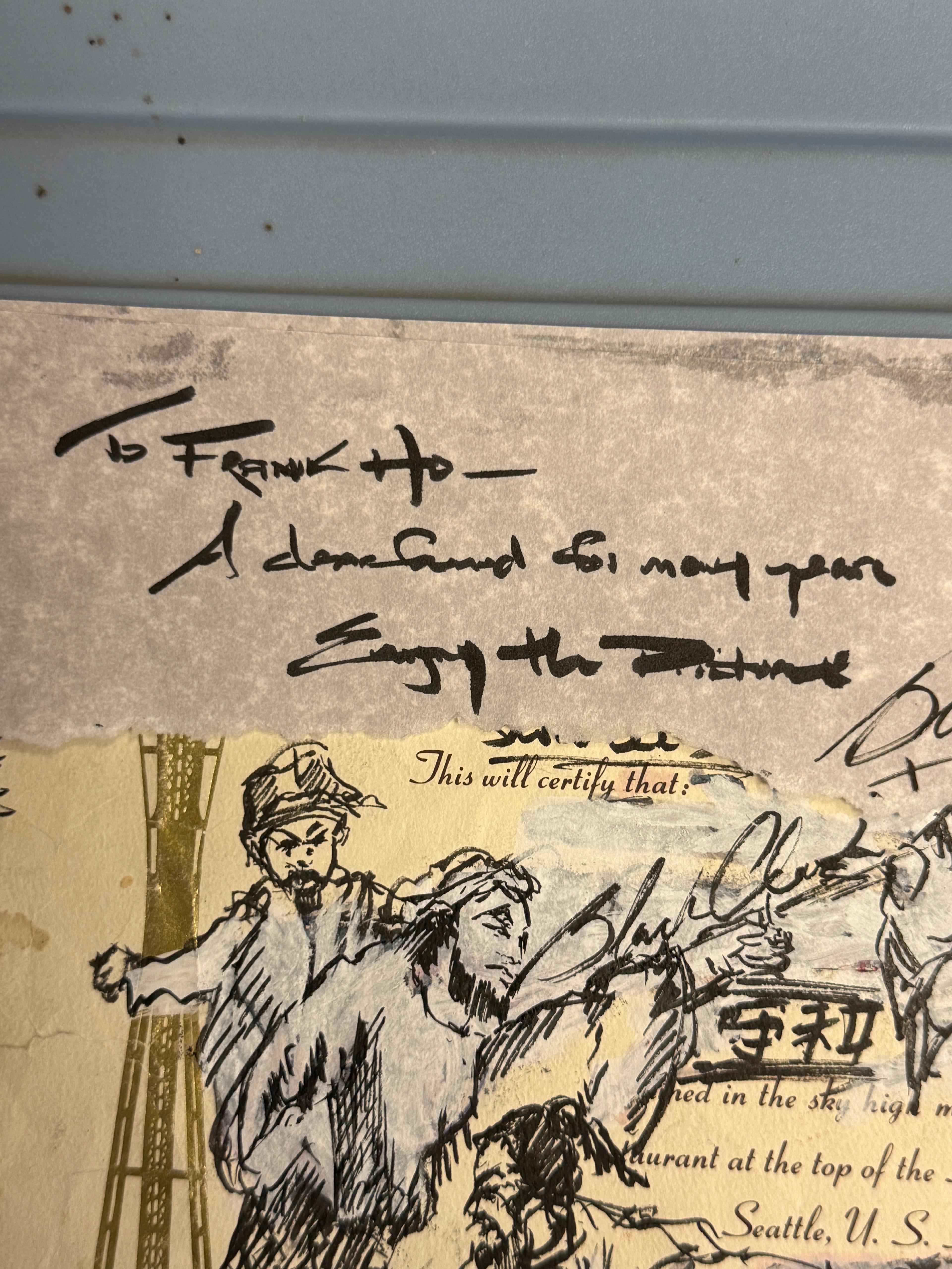 Bruce Lee Hand-Signed Illustration Drawing â€“ Gifted to Friend Frank Ho