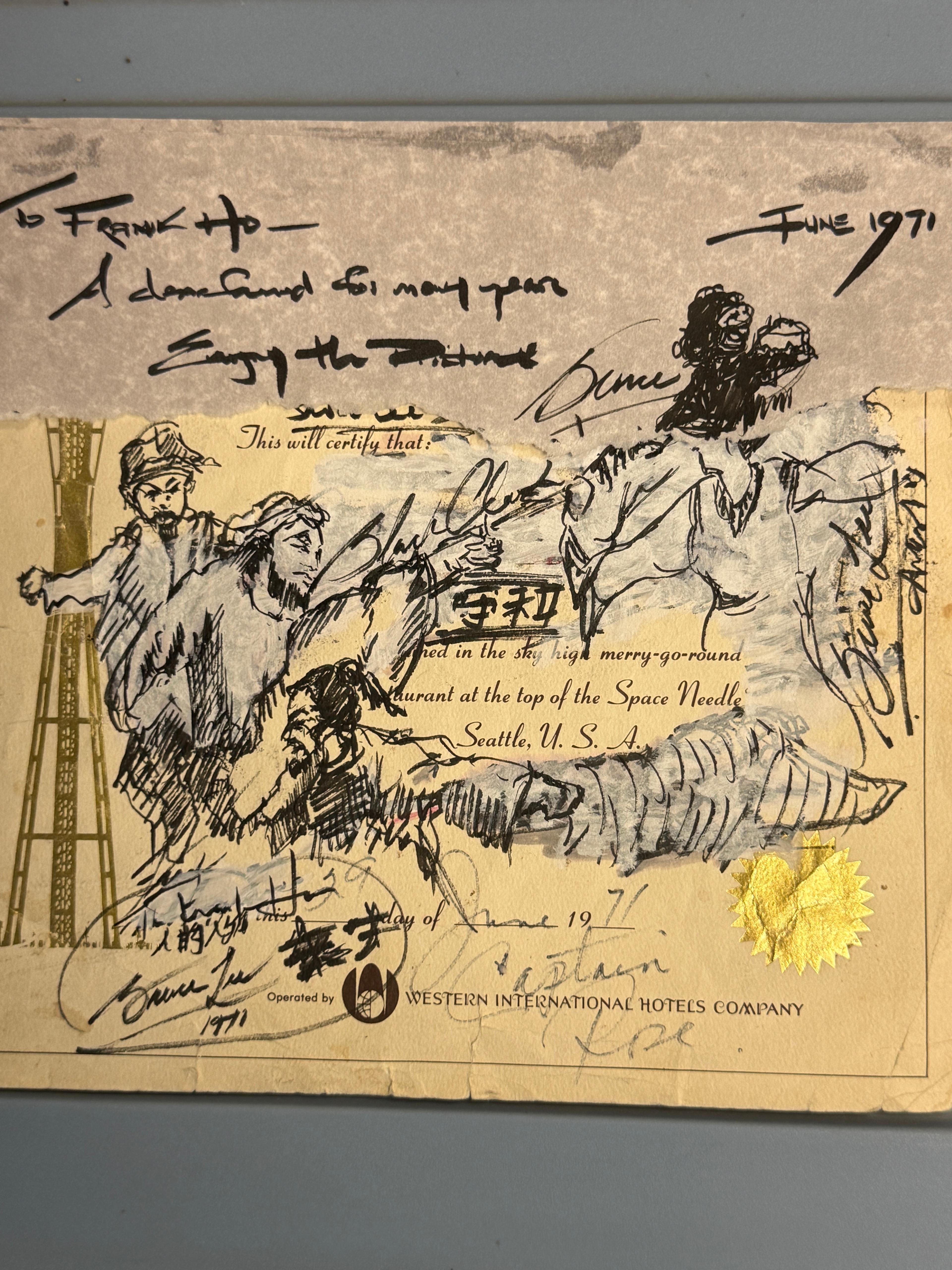 Bruce Lee Hand-Signed Illustration Drawing â€“ Gifted to Friend Frank Ho