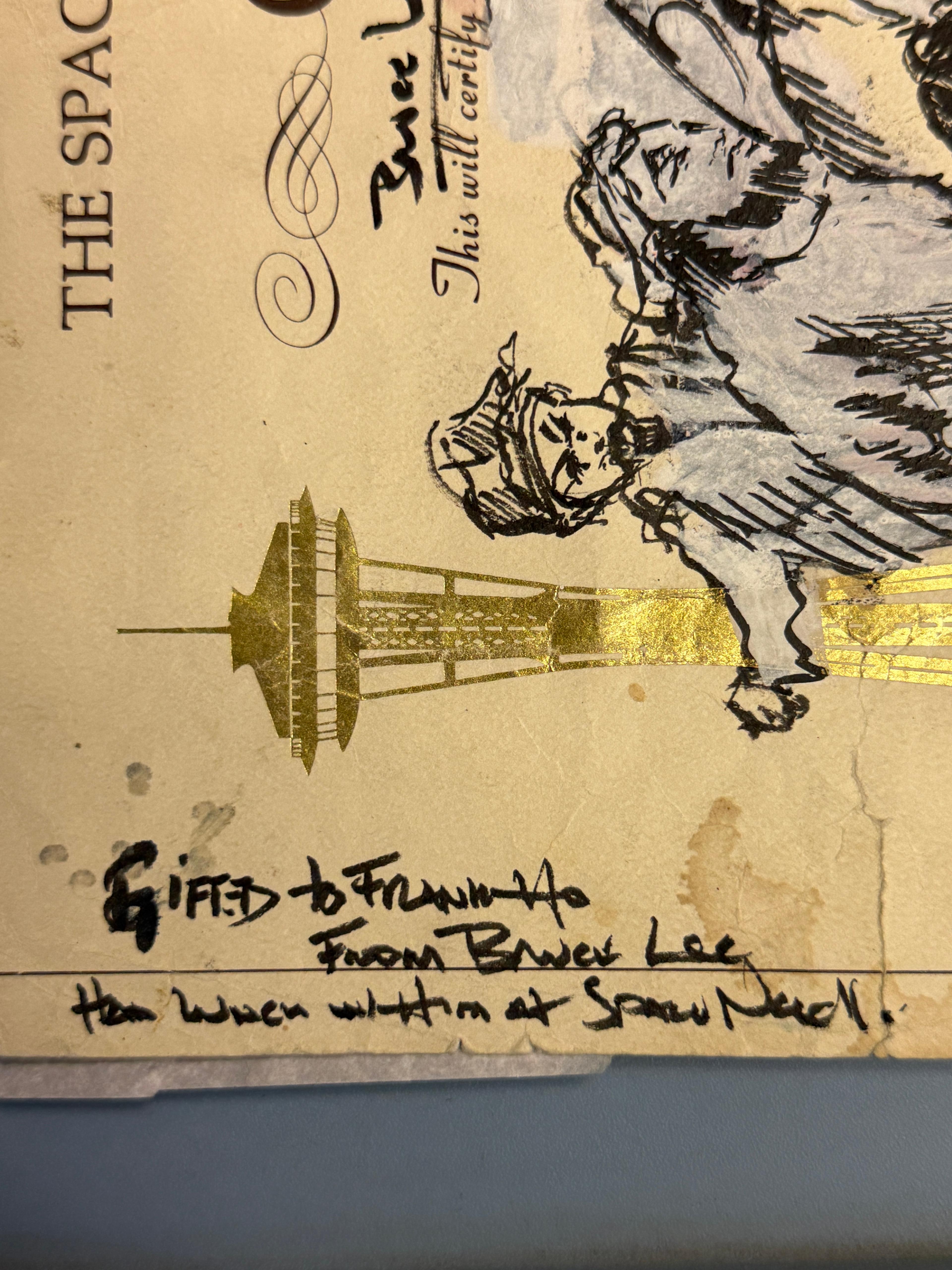 Bruce Lee Hand-Signed Illustration Drawing â€“ Gifted to Friend Frank Ho