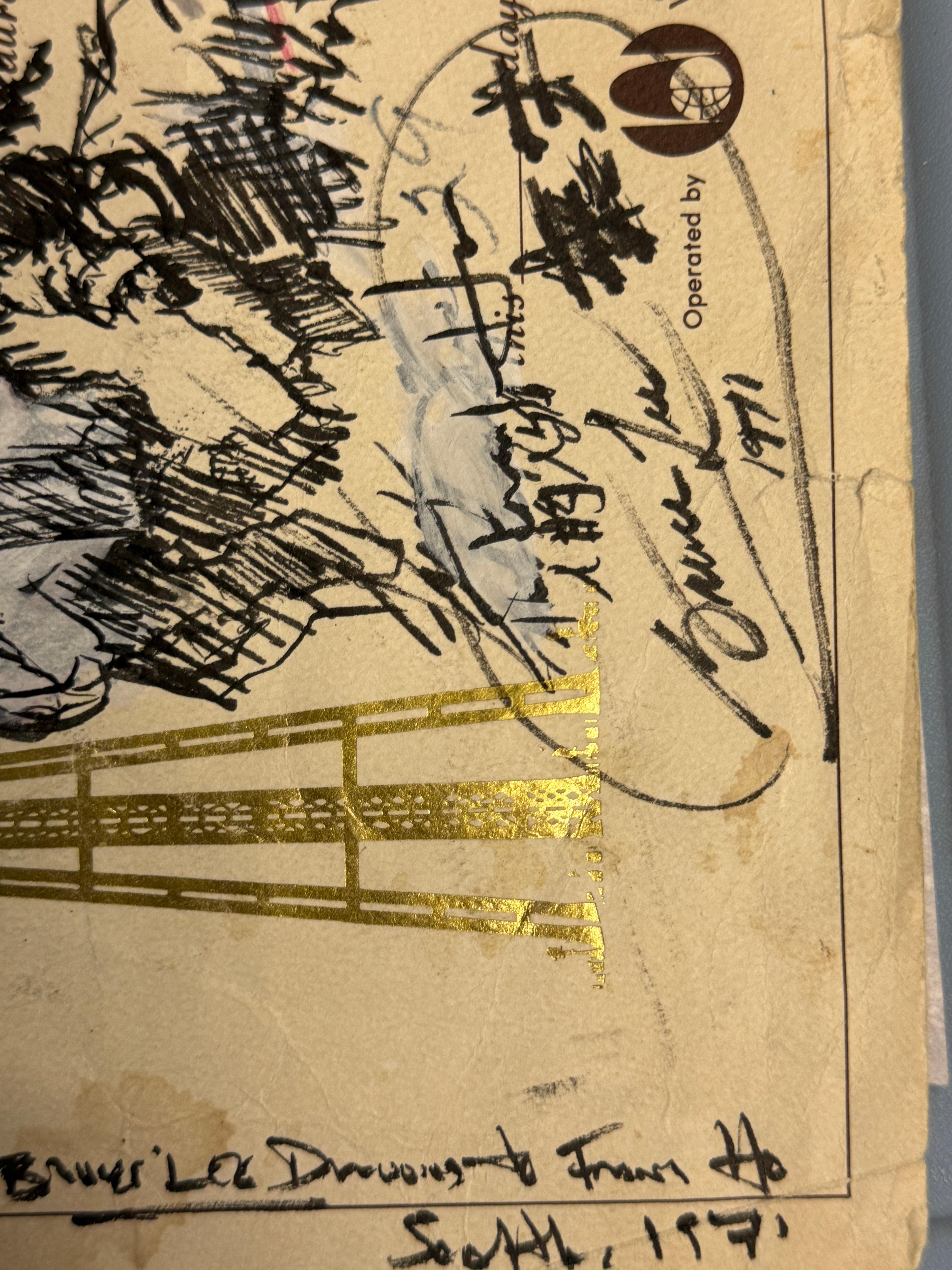 Bruce Lee Hand-Signed Illustration Drawing â€“ Gifted to Friend Frank Ho
