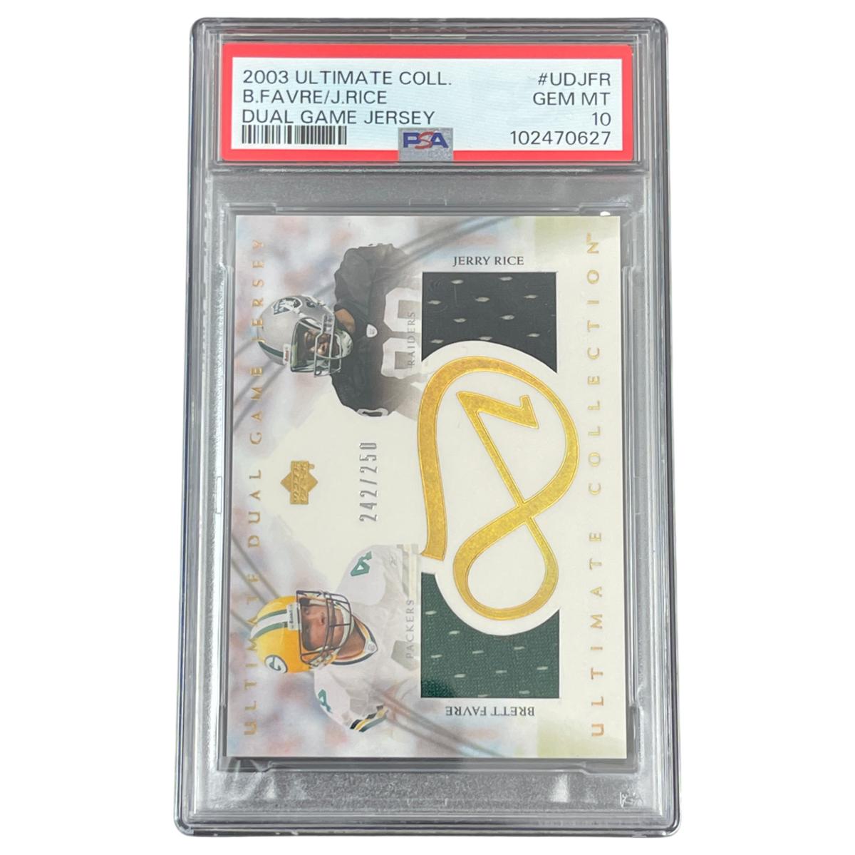 2003 Ultimate Collection Brett Favre/Jerry Rice Dual Game Jersey PSA 10 GEM MT Football Card 242/250