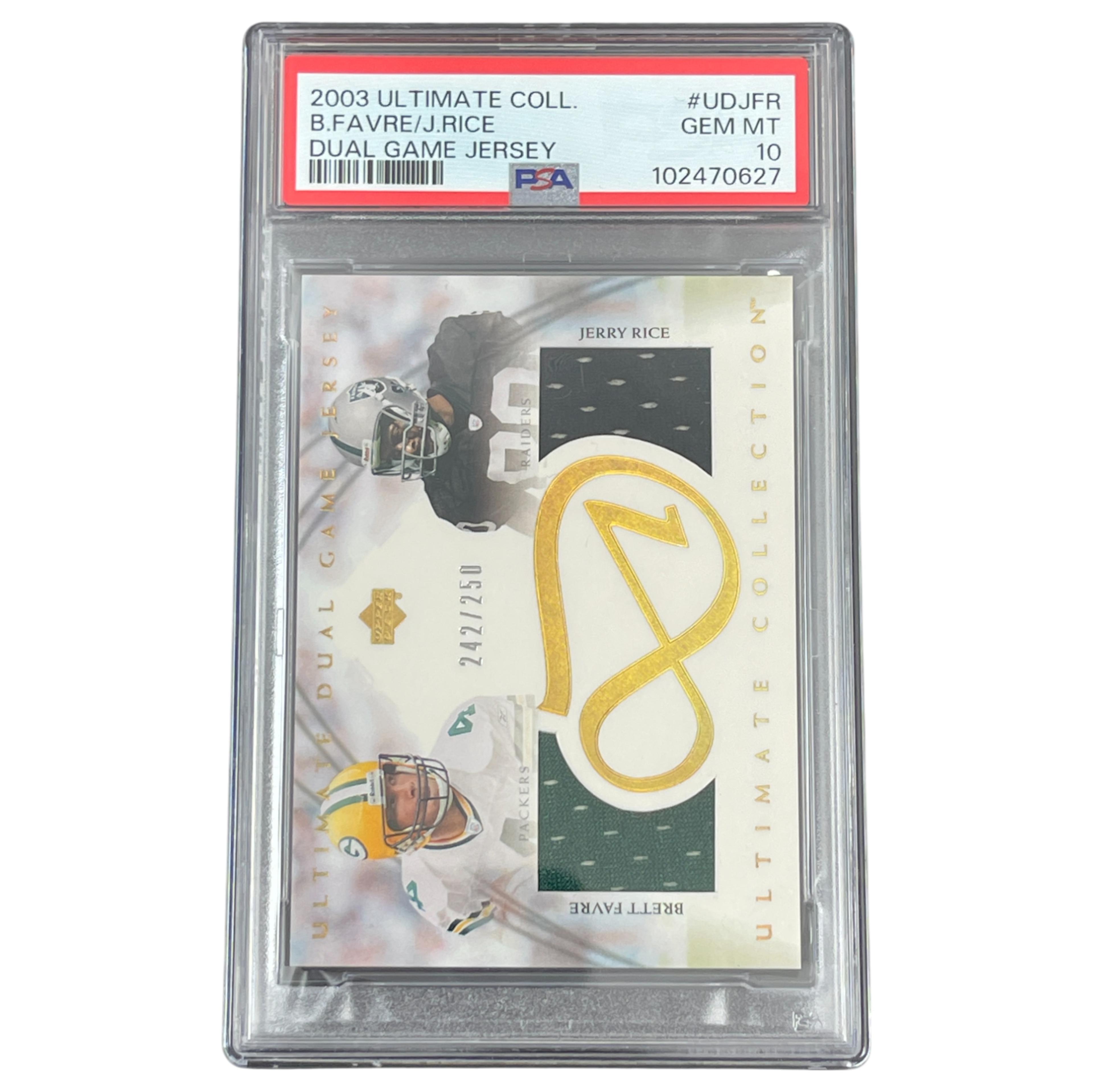 2003 Ultimate Collection Brett Favre/Jerry Rice Dual Game Jersey PSA 10 GEM MT Football Card 242/250