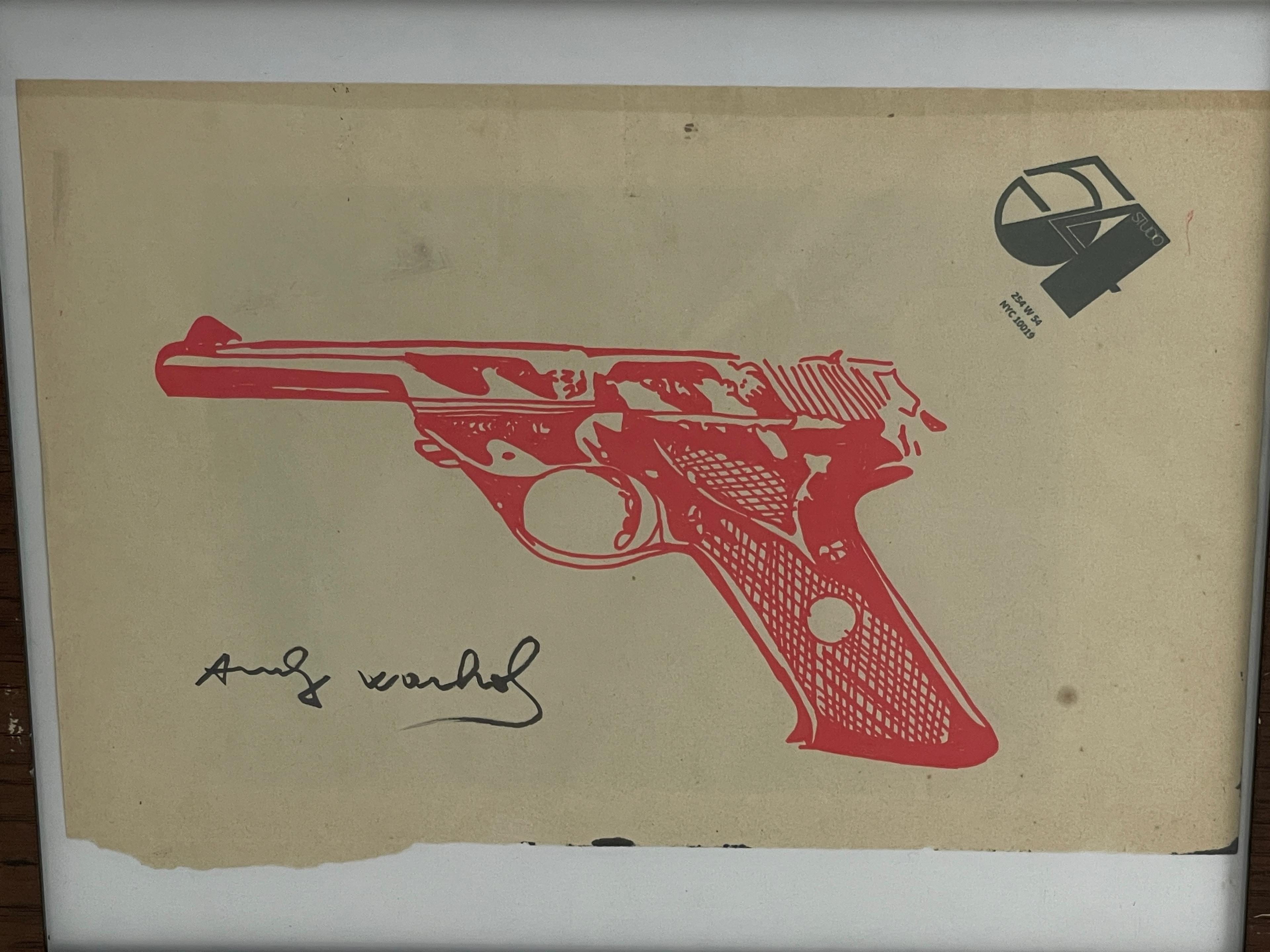 Andy Warhol - Hand Painted and Signed Gun on Studio 54 Letterhead