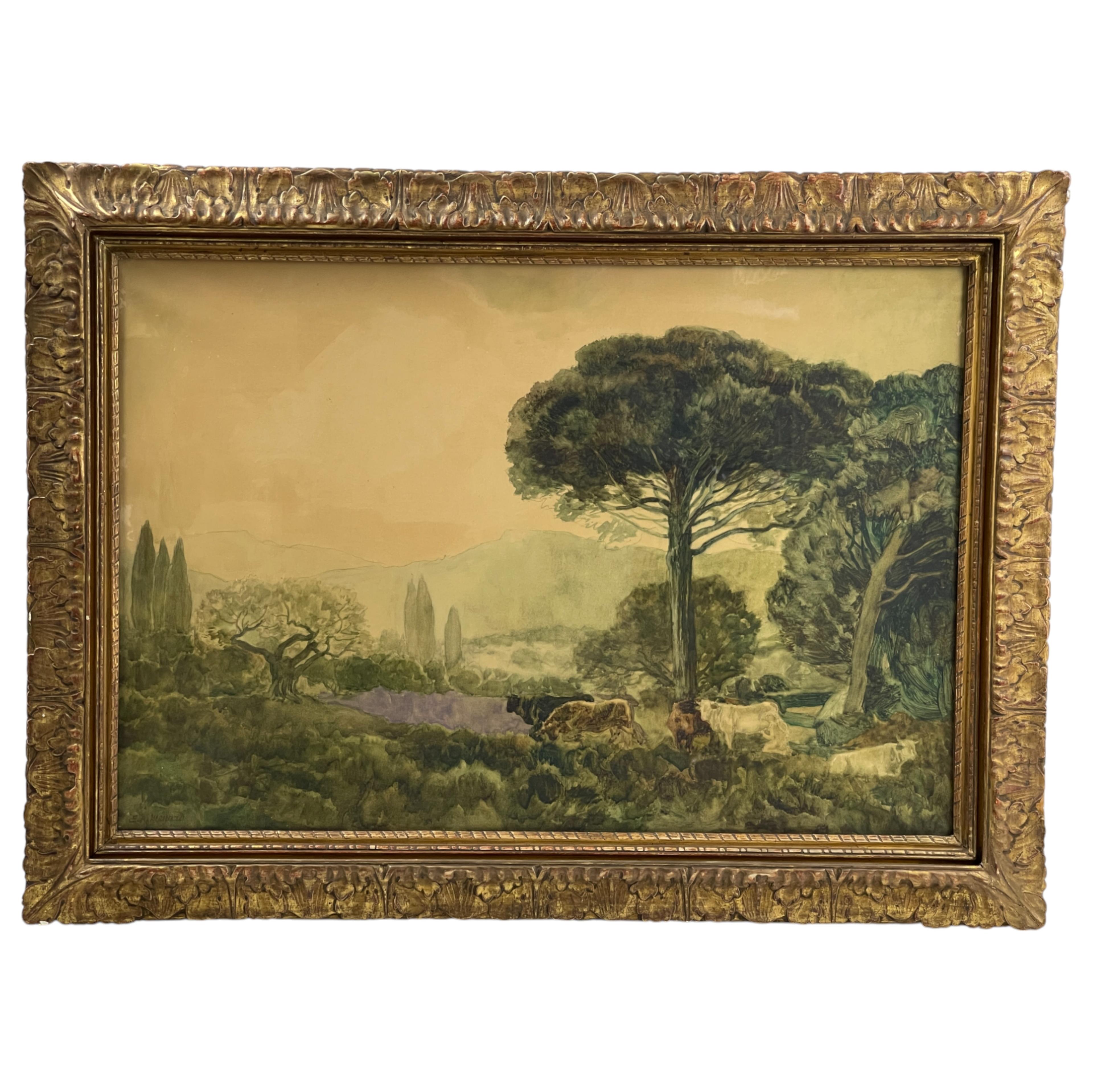 Emile Rene Menard (French, 1862â€“1930) â€“ Classical Landscape, Oil on Canvas, Framed
