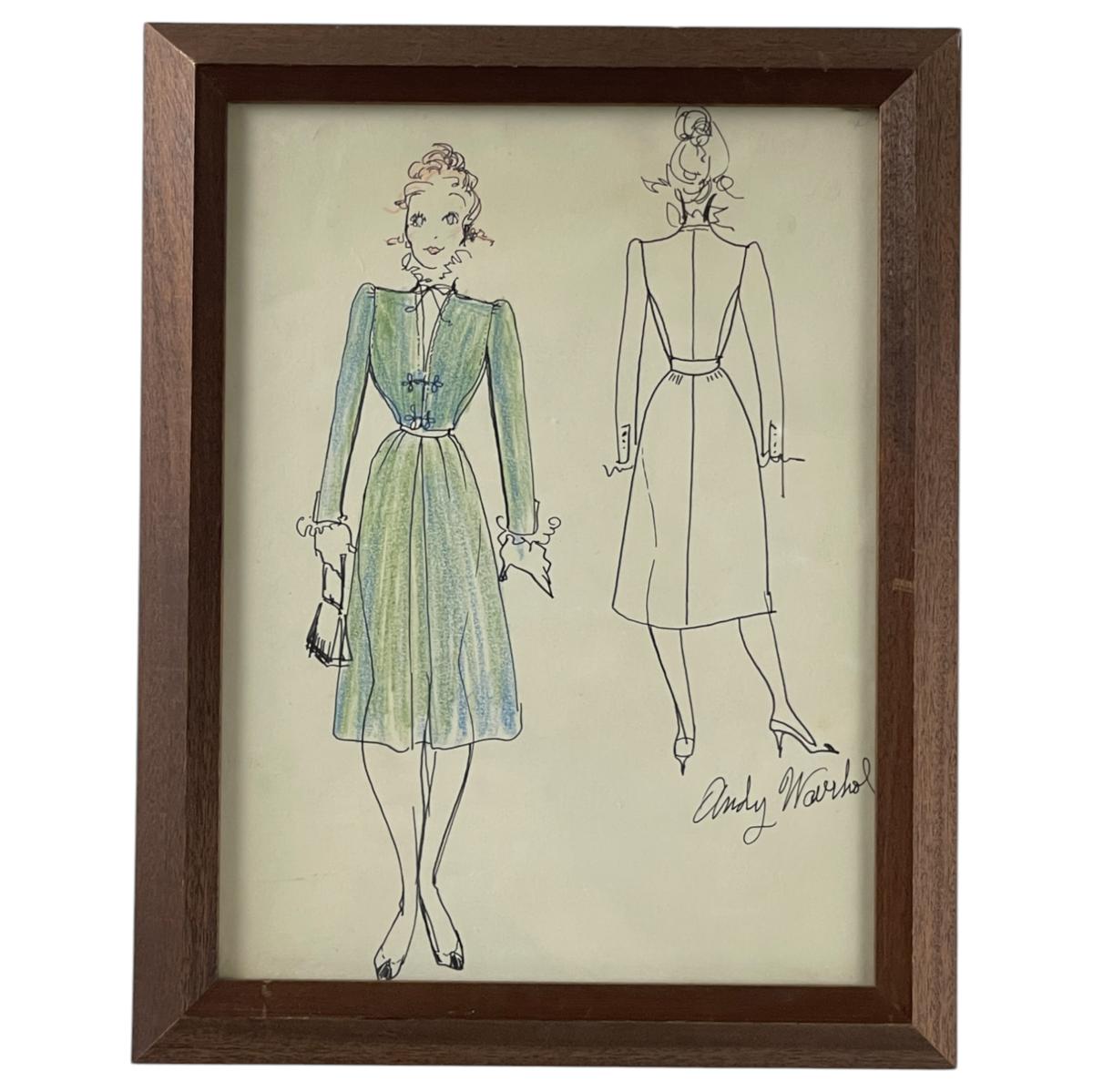 Andy Warhol - Pen & Pencil Costume Design Sketch Drawing Signed Bottom Right